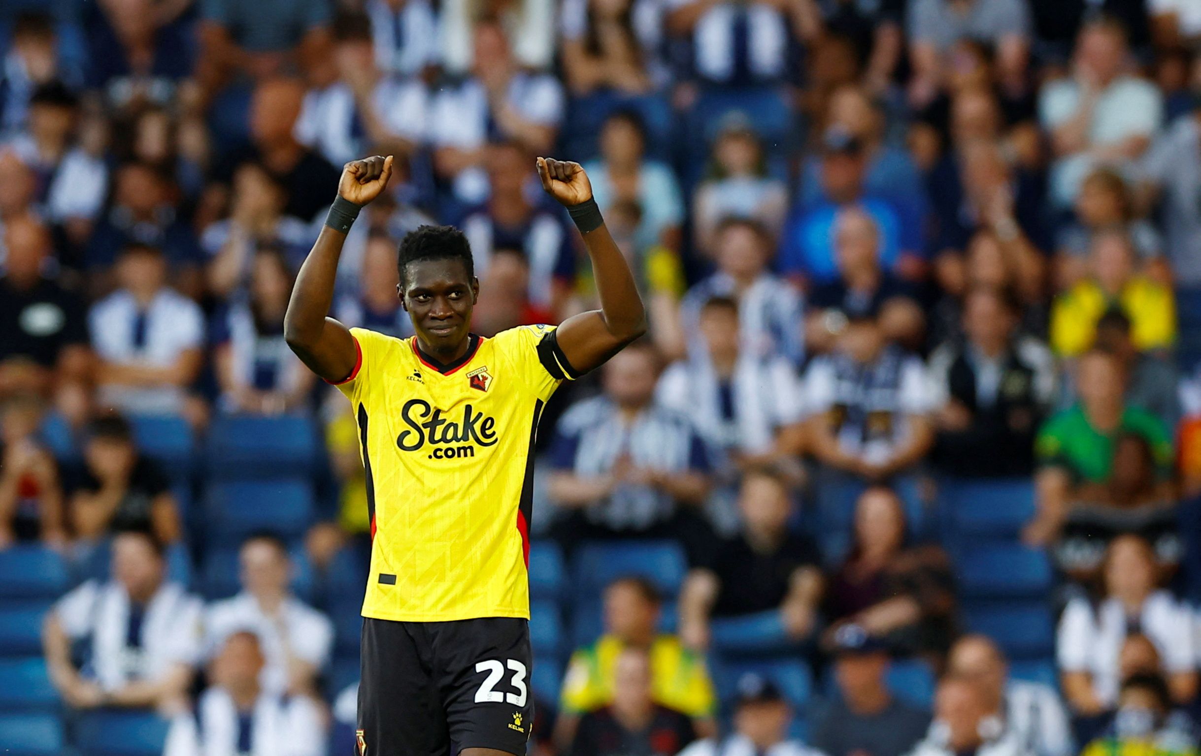 Soccer Football - Championship - West Bromwich Albion v Watford - The Hawthorns, West Bromwich, Britain - August 8, 2022  Watford's Ismaila Sarr celebrates after scoring their first goal  Action Images/Andrew Boyers  EDITORIAL USE ONLY. No use with unauthorized audio, video, data, fixture lists, club/league logos or 