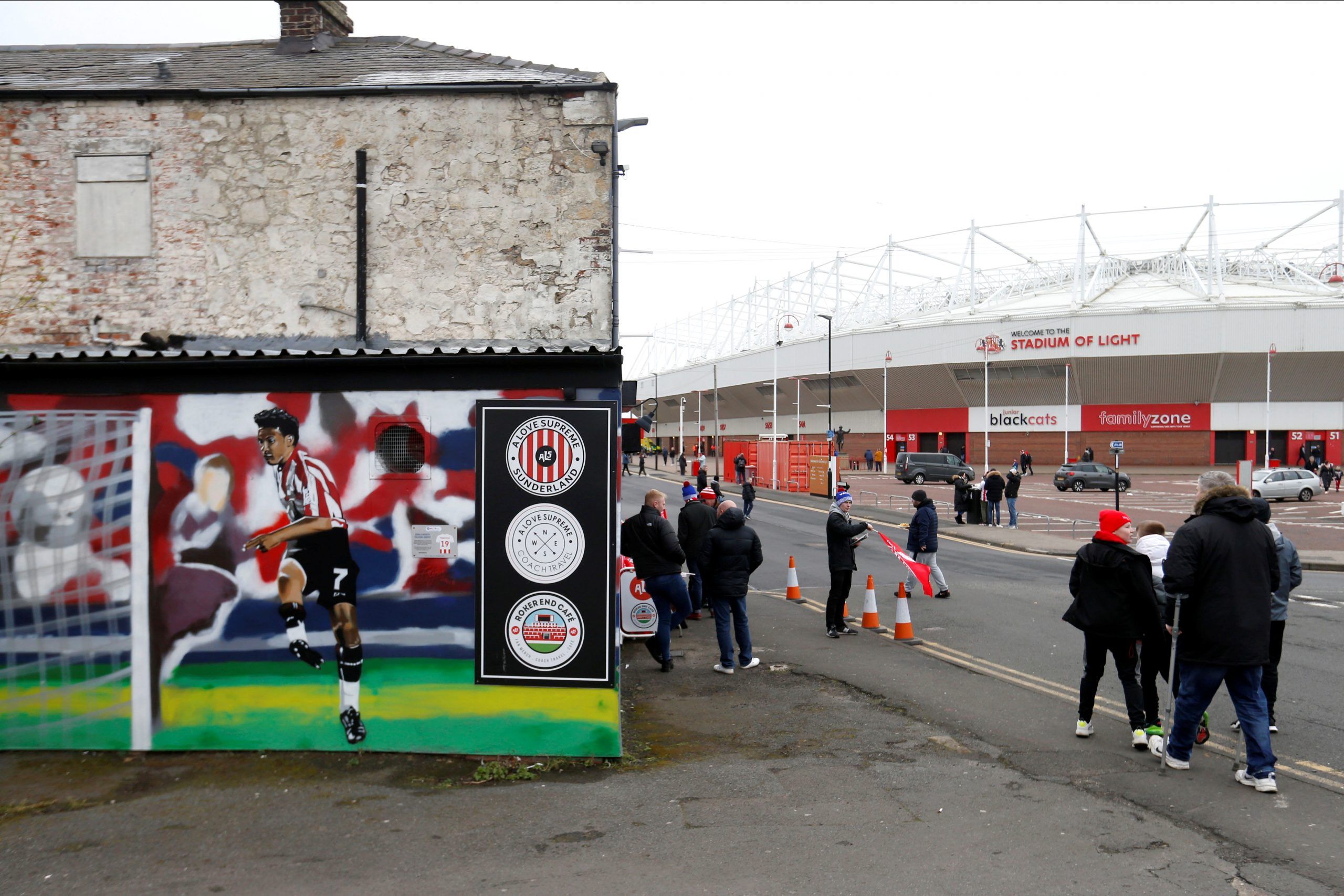 Soccer Football - Sunderland v Milton Keynes Dons - Stadium of Light, Sunderland, Britain - February 19, 2022 General view outside the ground before the match  Action Images/Ed Sykes  EDITORIAL USE ONLY. No use with unauthorized audio, video, data, fixture lists, club/league logos or 