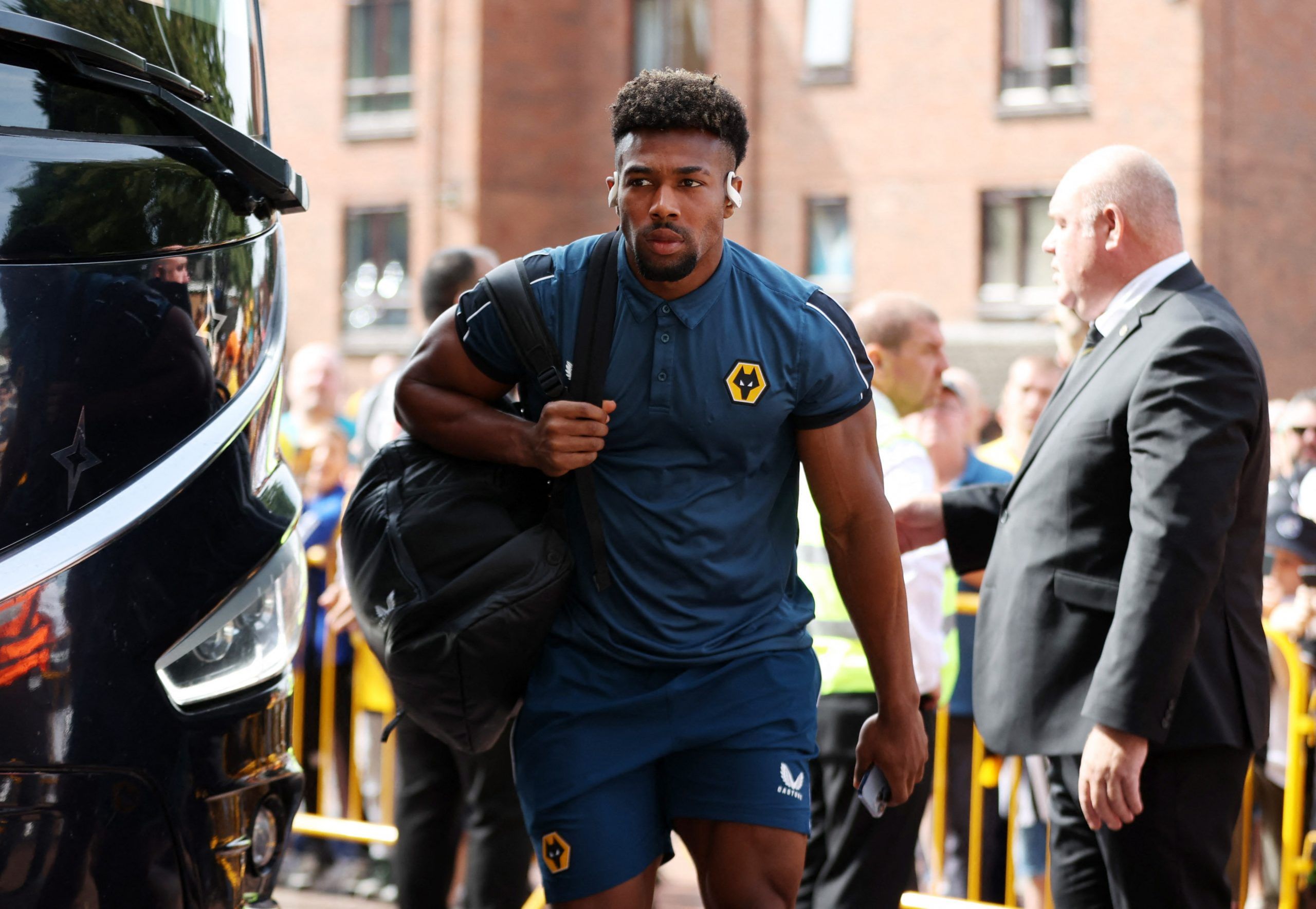 Soccer Football - Premier League - Wolverhampton Wanderers v Newcastle United - Molineux Stadium, Wolverhampton, Britain - August 28, 2022 Wolverhampton Wanderers' Adama Traore arrives for the match Action Images via Reuters/Molly Darlington EDITORIAL USE ONLY. No use with unauthorized audio, video, data, fixture lists, club/league logos or 'live' services. Online in-match use limited to 75 images, no video emulation. No use in betting, games or single club /league/player publications.  Please c