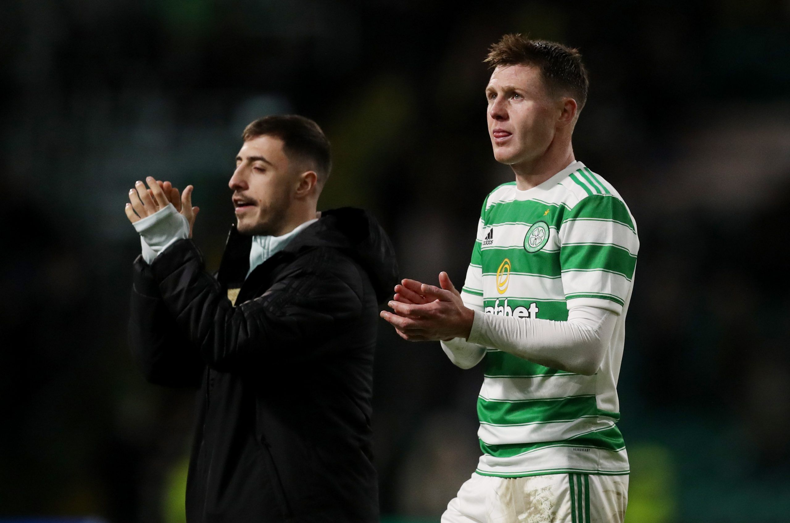 Soccer Football - Europa League - Group G - Celtic v Real Betis - Celtic Park, Glasgow, Scotland, Britain - December 9, 2021 Celtic's James McCarthy applauds fans after the match REUTERS/Russell Cheyne