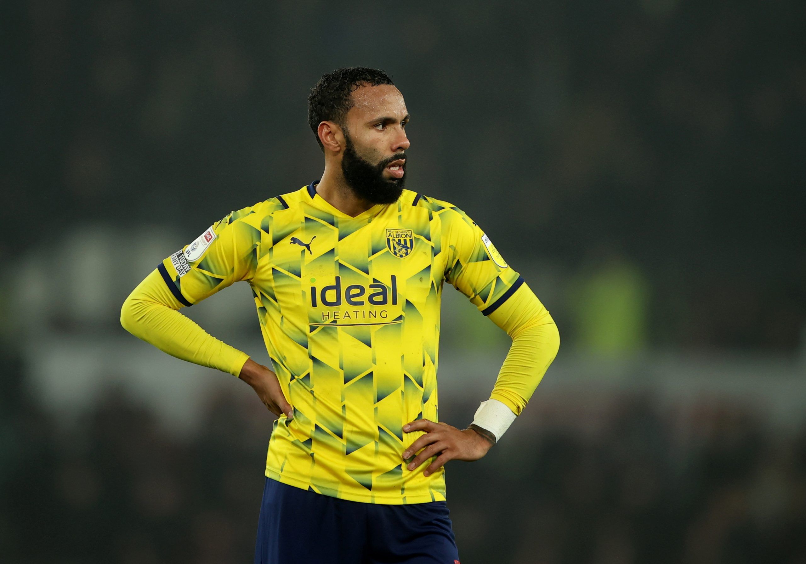 Soccer Football - Championship - Derby County v West Bromwich Albion - Pride Park, Derby, Britain - December 27, 2021 West Bromwich Albion's Kyle Bartley looks dejected  Action Images/Molly Darlington  EDITORIAL USE ONLY. No use with unauthorized audio, video, data, fixture lists, club/league logos or 