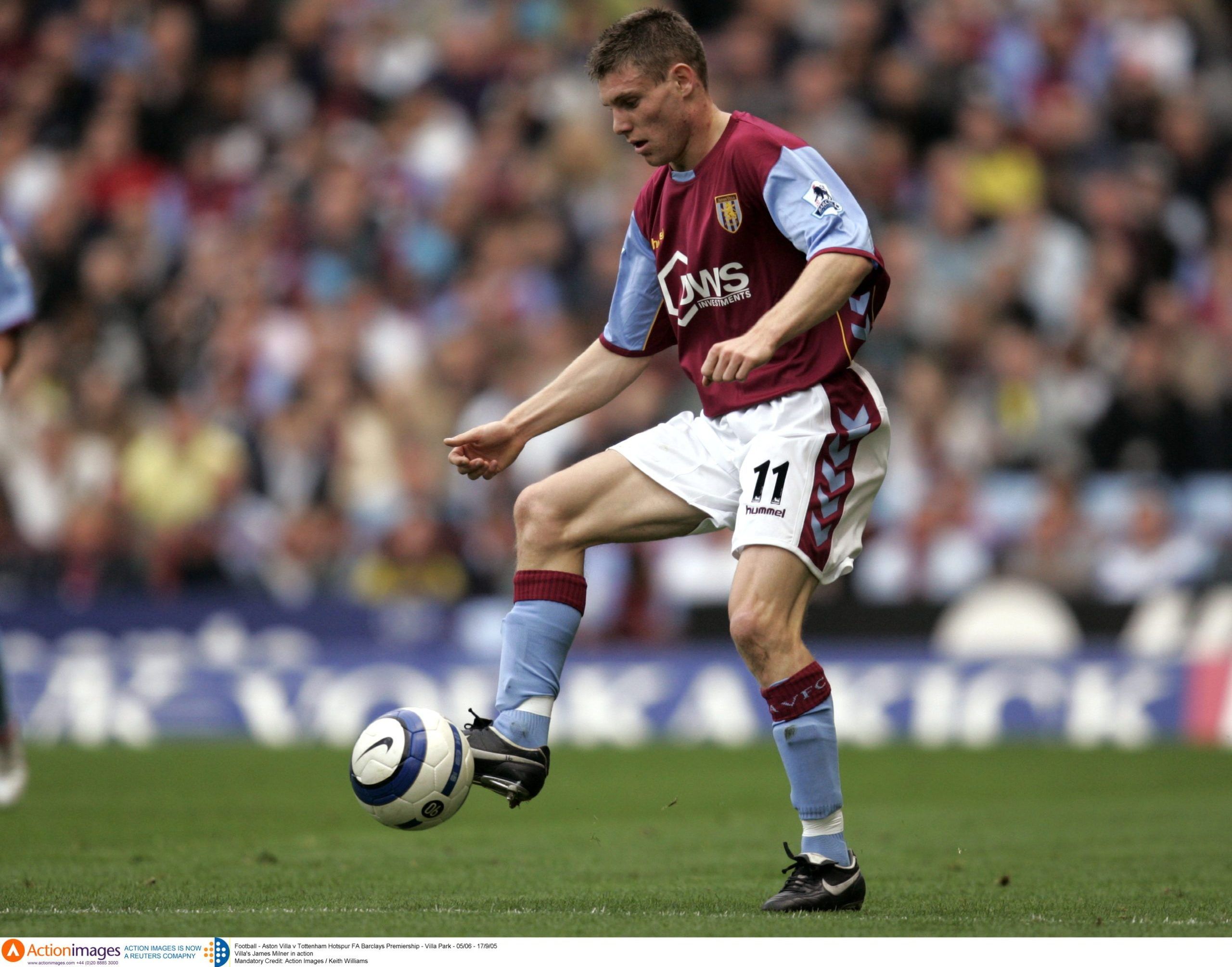 Football - Aston Villa v Tottenham Hotspur FA Barclays Premiership - Villa Park - 05/06 - 17/9/05 
Villa's James Milner in action 
Mandatory Credit: Action Images / Keith Williams 
NO ONLINE/INTERNET USE WITHOUT A LICENCE FROM THE FOOTBALL DATA CO LTD. FOR LICENCE ENQUIRIES PLEASE TELEPHONE +44 207 298 1656.