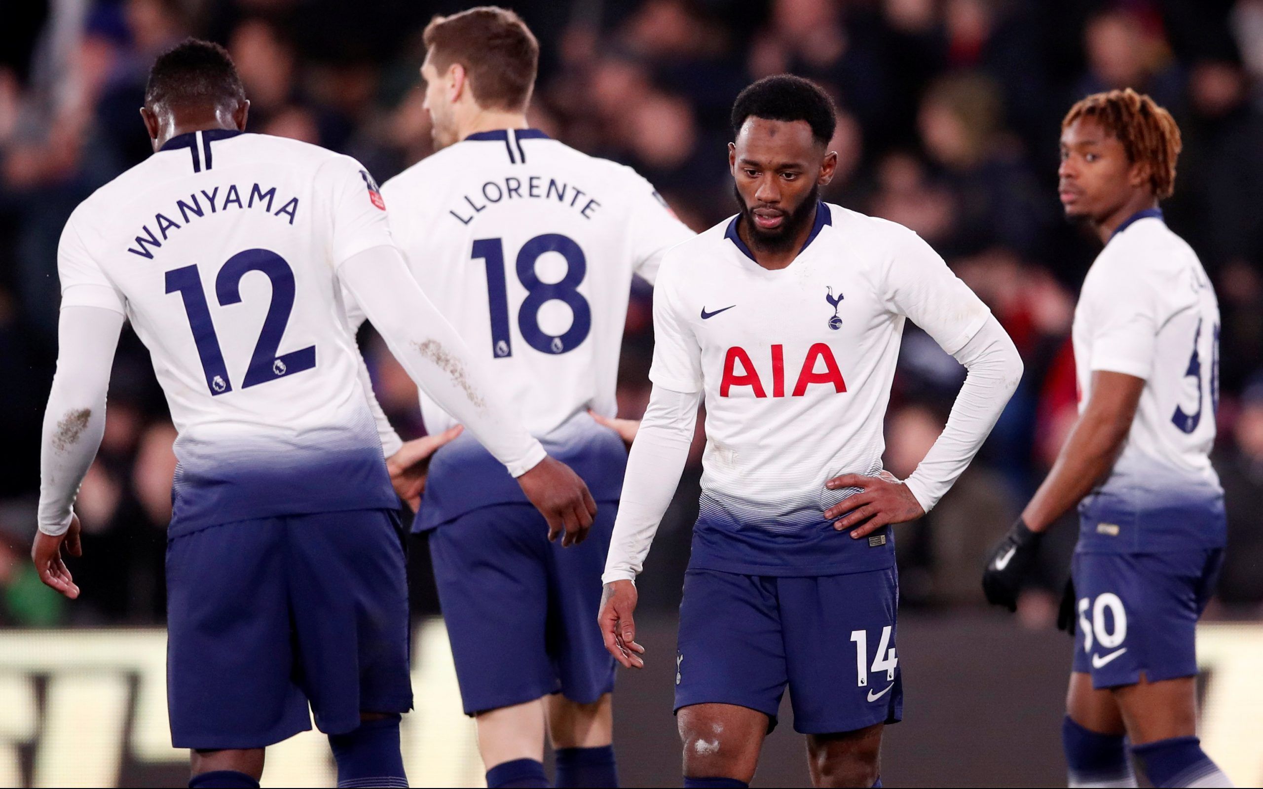Soccer Football - FA Cup Fourth Round - Crystal Palace v Tottenham Hotspur - Selhurst Park, London, Britain - January 27, 2019  Tottenham's Georges-Kevin N'Koudou, Kazaiah Sterling and team mates react after the match   REUTERS/David Klein