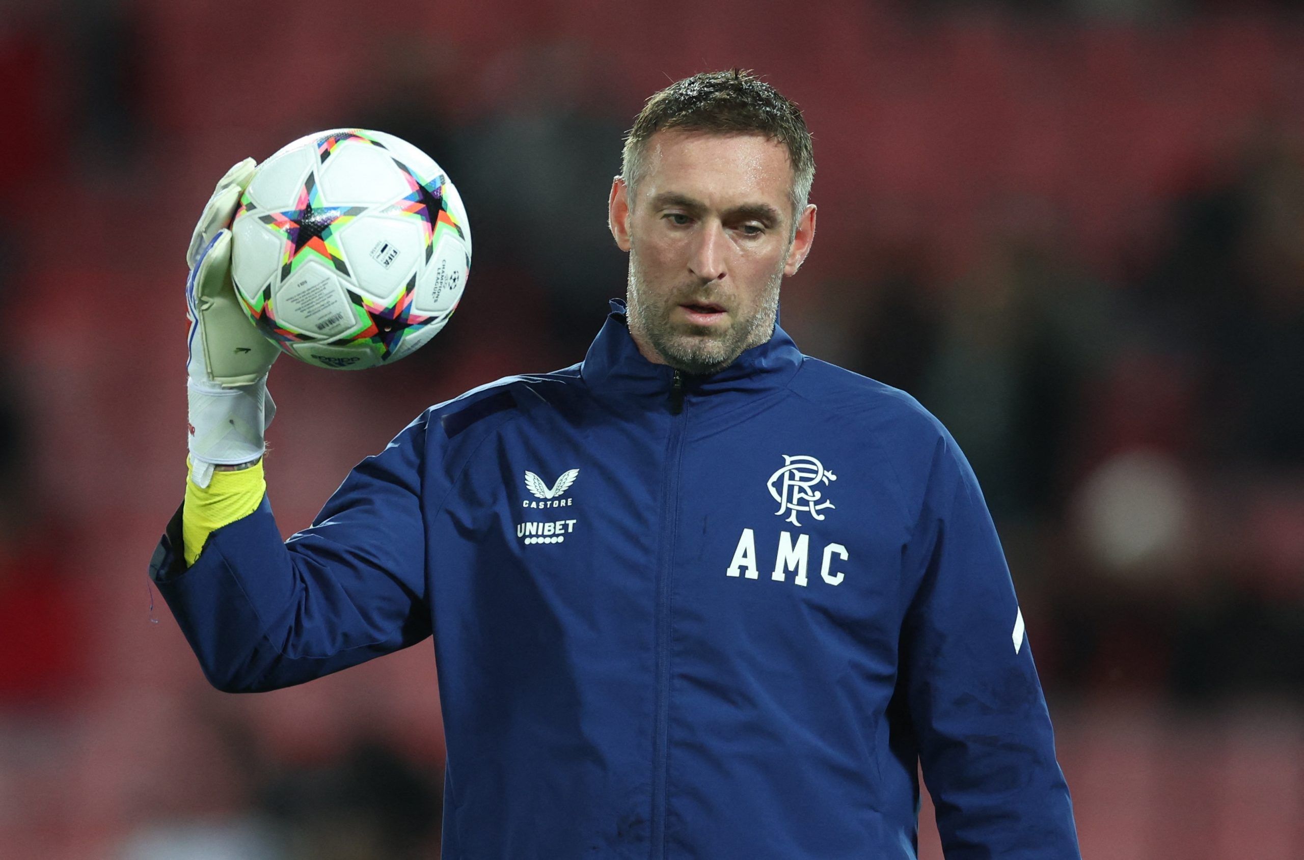 Soccer Football - Champions League - Group A - Liverpool v Rangers - Anfield, Liverpool, Britain - October 4, 2022   Rangers' Allan McGregor during the warm up before the match Action Images via Reuters/Carl Recine
