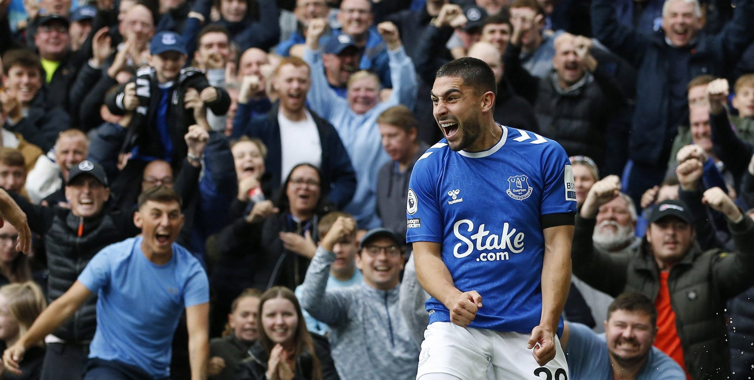 Soccer Football - Premier League - Everton v West Ham United - Goodison Park, Liverpool, Britain - September 18, 2022 Everton's Neal Maupay celebrates scoring their first goal REUTERS/Craig Brough EDITORIAL USE ONLY. No use with unauthorized audio, video, data, fixture lists, club/league logos or 'live' services. Online in-match use limited to 75 images, no video emulation. No use in betting, games or single club /league/player publications.  Please contact your account representative for furthe