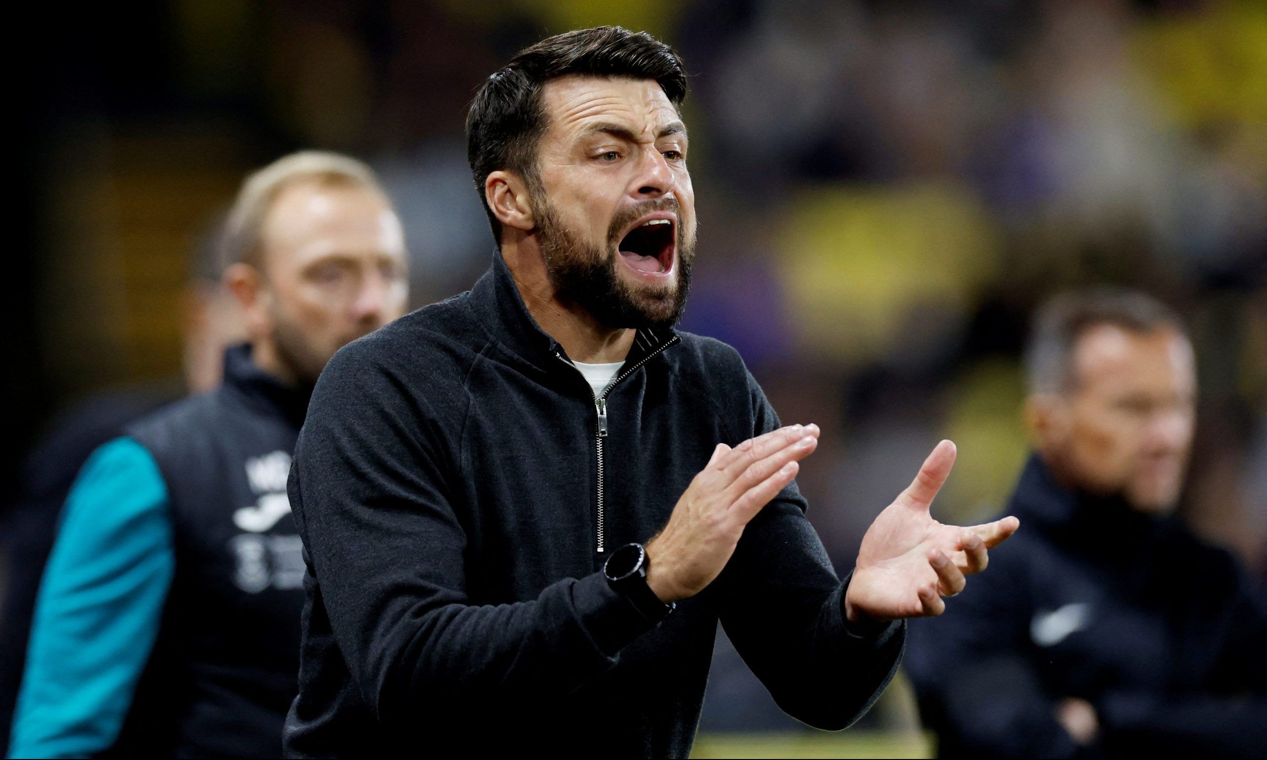 Soccer Football - Championship - Watford v Swansea City - Vicarage Road, Watford, Britain - October 5, 2022 Swansea City manager Russell Martin reacts  Action Images/Peter Cziborra  EDITORIAL USE ONLY. No use with unauthorized audio, video, data, fixture lists, club/league logos or 