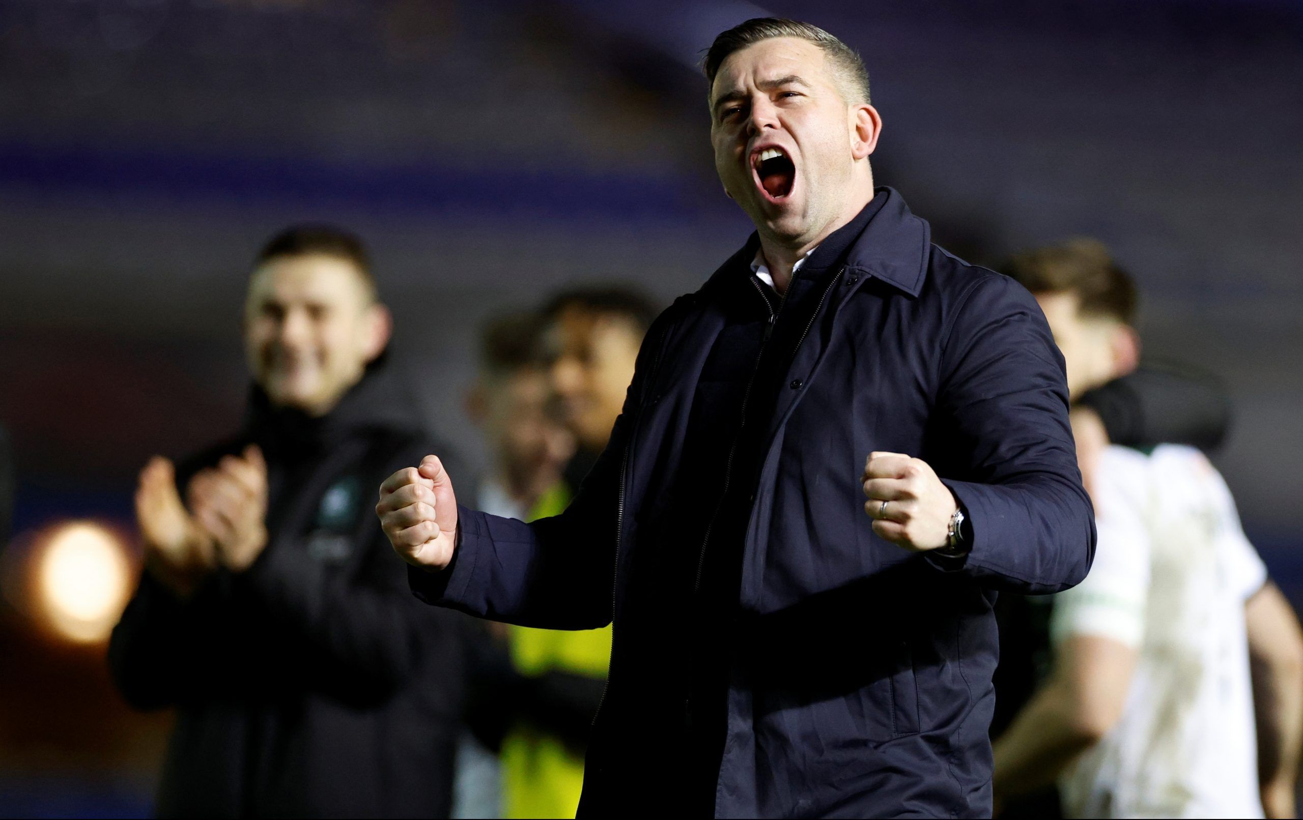 Soccer Football - FA Cup Third Round - Birmingham City v Plymouth Argyle - St Andrew's, Birmingham, Britain - January 8, 2022 Plymouth Argyle manager Steven Schumacher celebrates after the match Action Images/John Sibley