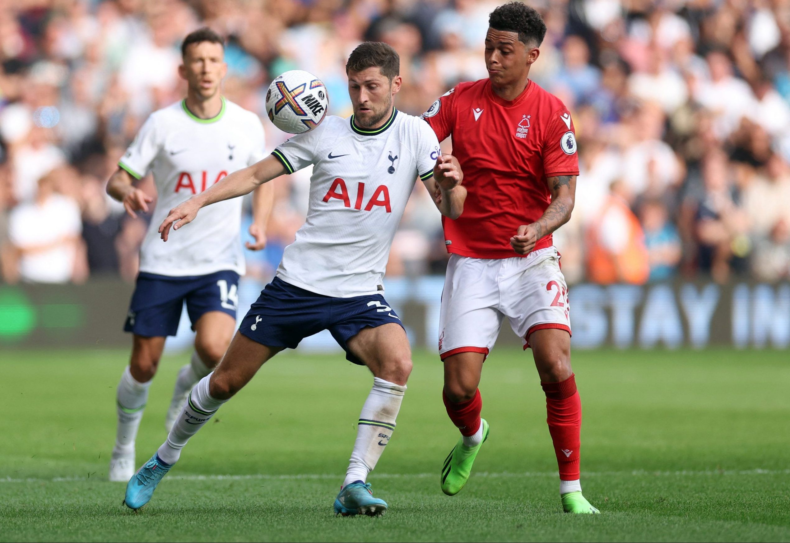 Tottenham Hotspur's Ben Davies in action with Nottingham Forest's Brennan Johnson