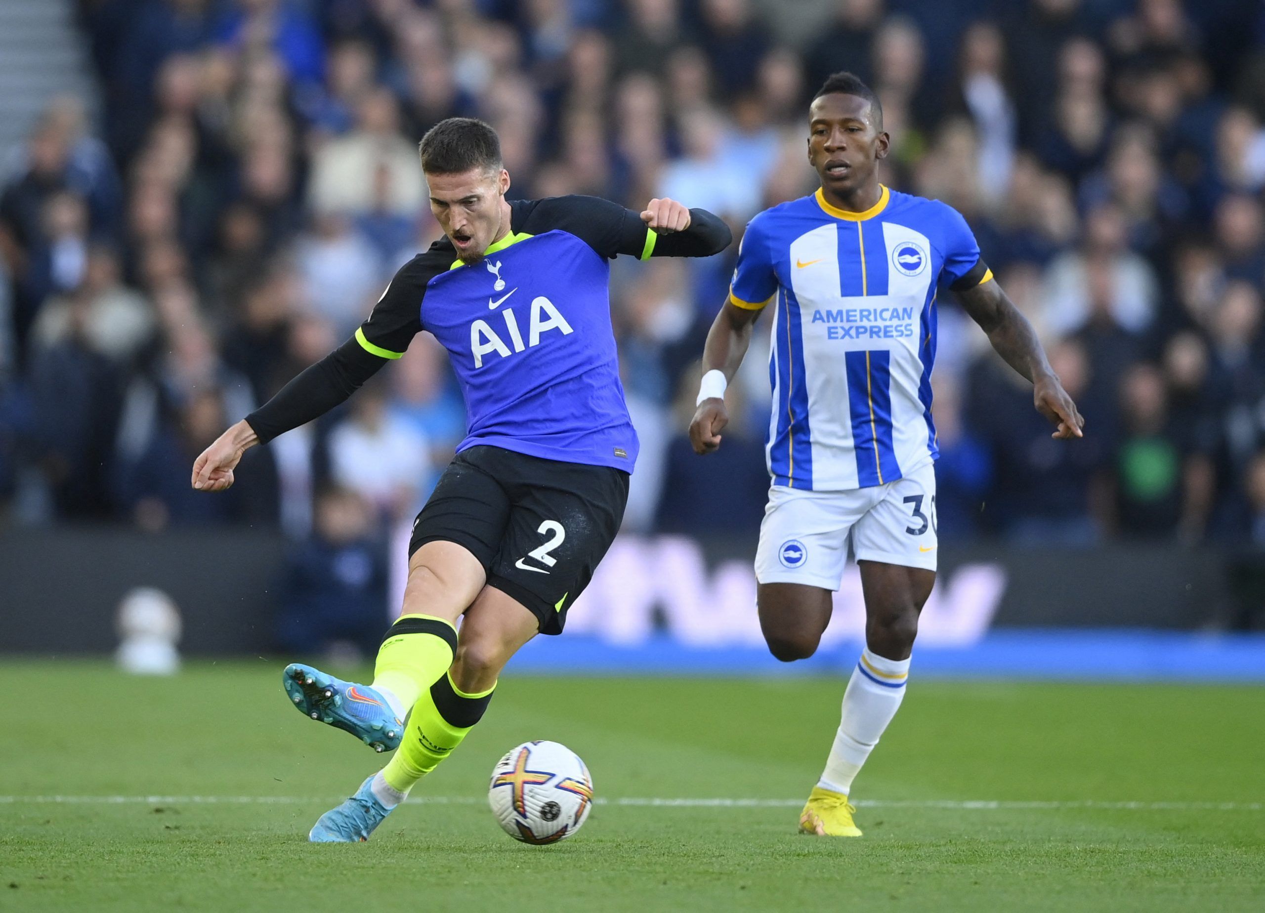 Tottenham Hotspur's Matt Doherty in action with Brighton & Hove Albion's Pervis Estupinan