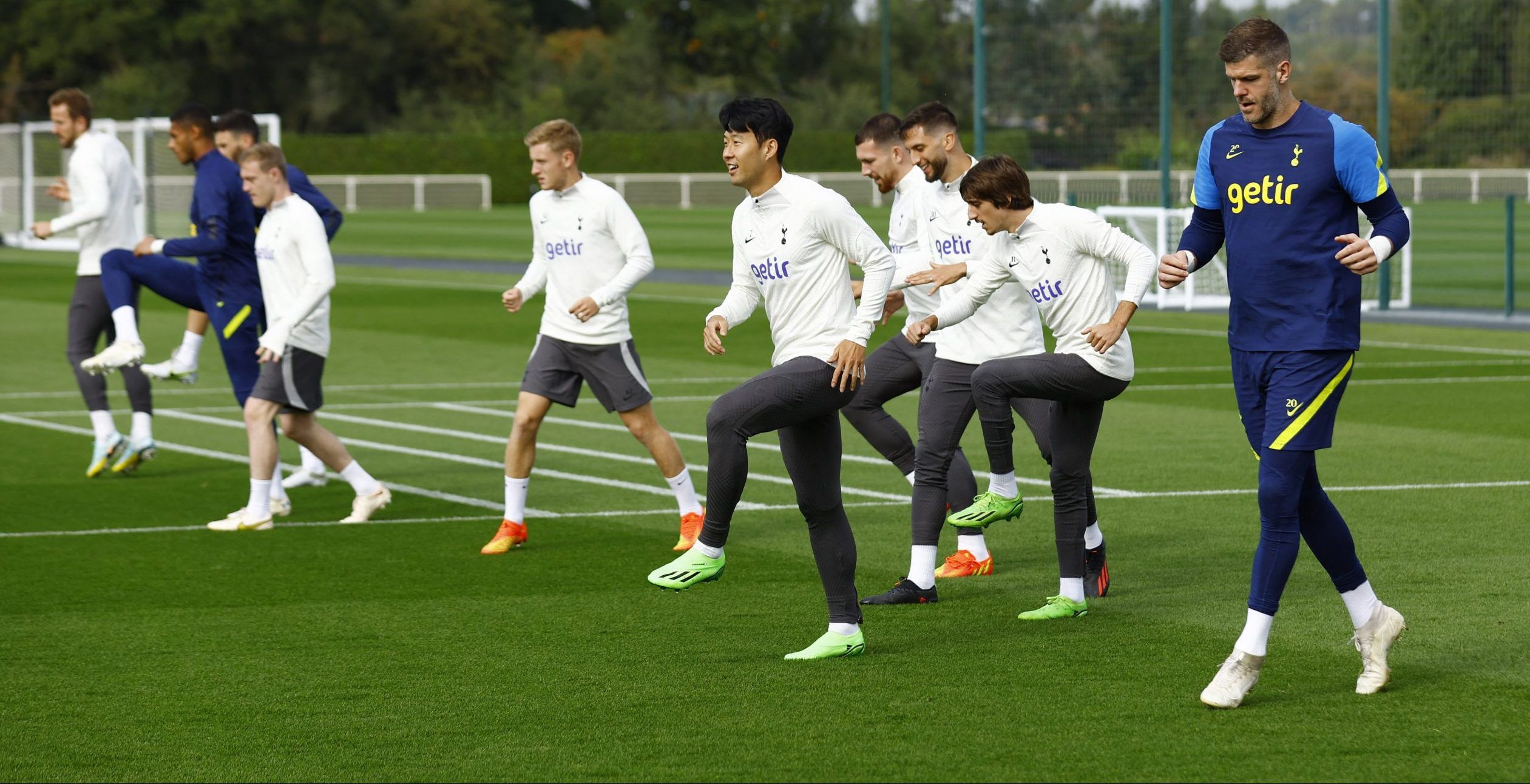Tottenham Hotspur's Son Heung-min, Fraser Forster and team mates during training