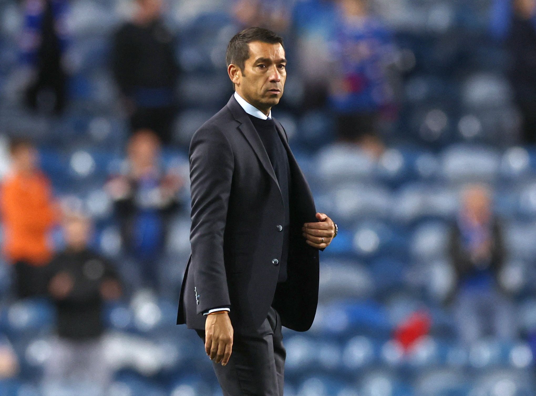 Soccer Football - Champions League - Group A - Rangers v Napoli - Ibrox, Glasgow, Scotland, Britain - September 14, 2022 Rangers manager Giovanni van Bronckhorst looks dejected after the match Action Images via Reuters/Lee Smith