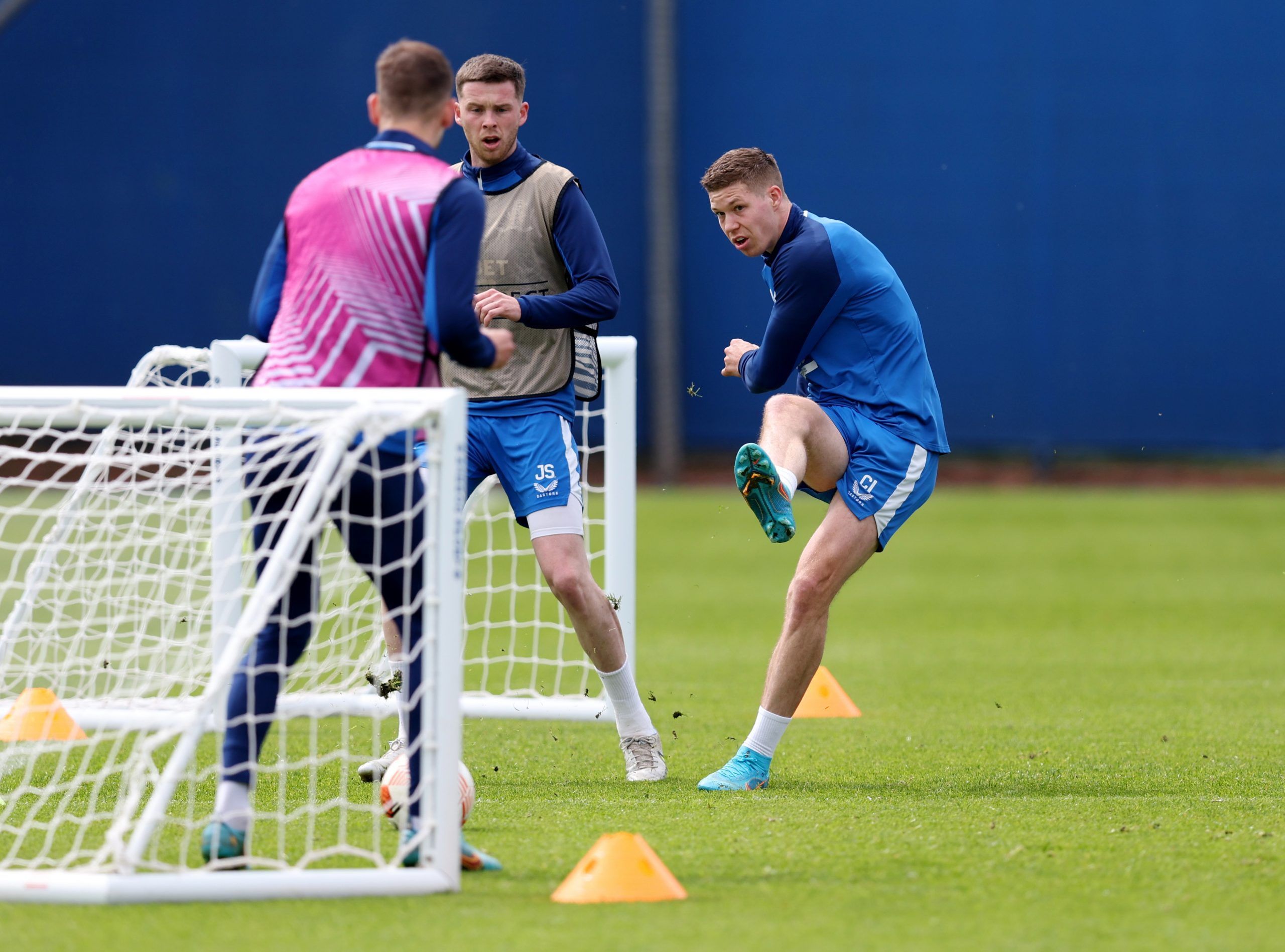 Soccer Football - Europa League - Final - Rangers Media Day - Rangers Training Centre, Milngavie, Scotland, Britain - May 12, 2022   Rangers' Cedric Itten and Jack Simpson during training REUTERS/Russell Cheyne