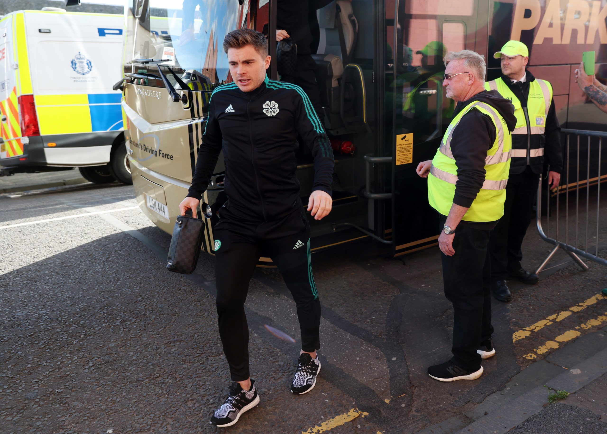 Soccer Football - Scottish Premiership - Dundee United v Celtic - Tannadice Park, Dundee, Scotland, Britain - May 11, 2022 Celtic's James Forrest arrives ahead of the match REUTERS/Russell Cheyne