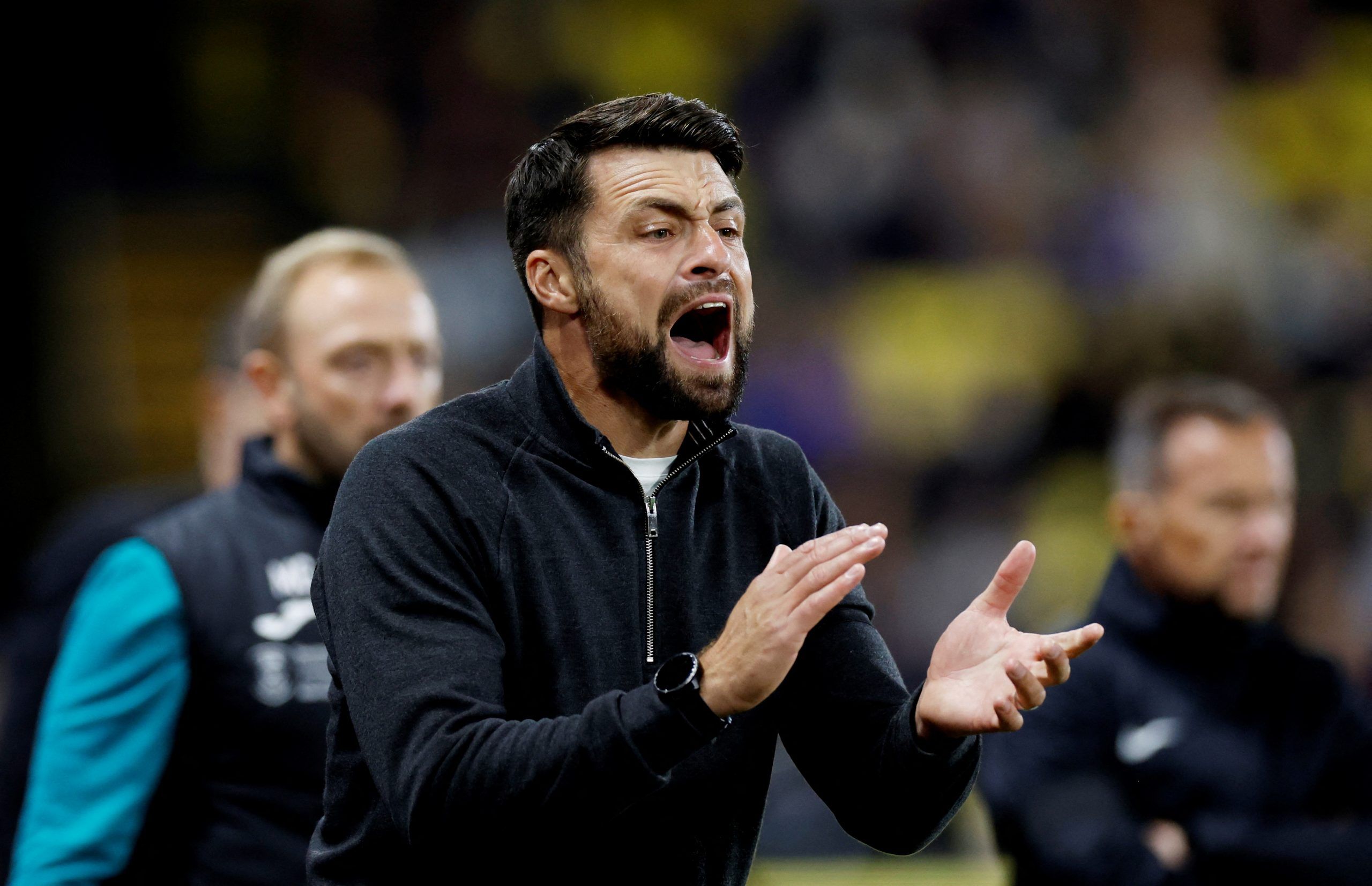 Soccer Football - Championship - Watford v Swansea City - Vicarage Road, Watford, Britain - October 5, 2022 Swansea City manager Russell Martin reacts  Action Images/Peter Cziborra  EDITORIAL USE ONLY. No use with unauthorized audio, video, data, fixture lists, club/league logos or 