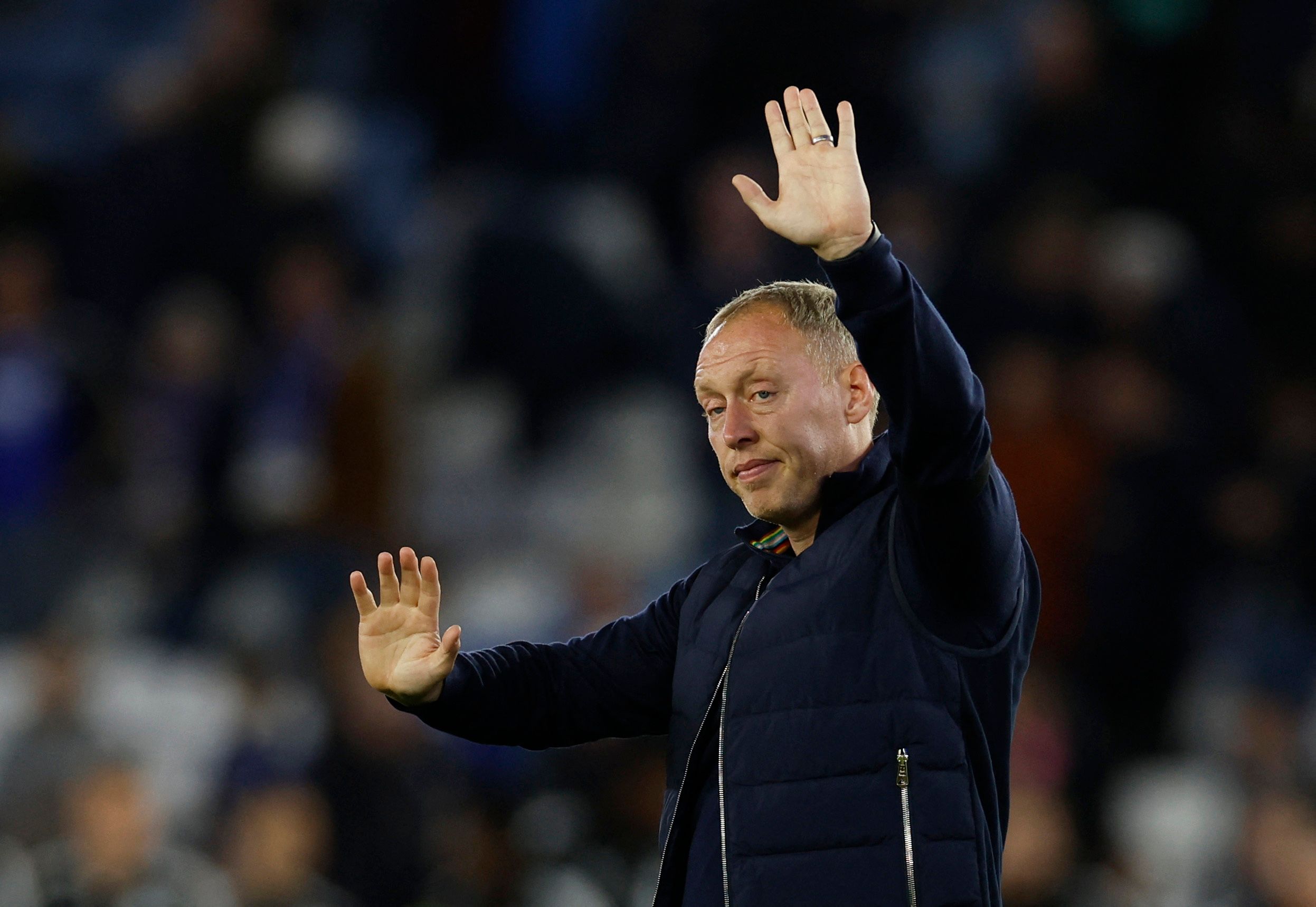 Soccer Football - Premier League - Leicester City v Nottingham Forest - King Power Stadium, Leicester, Britain - October 3, 2022 Nottingham Forest manager Steve Cooper looks dejected after the match Action Images via Reuters/Jason Cairnduff EDITORIAL USE ONLY. No use with unauthorized audio, video, data, fixture lists, club/league logos or 'live' services. Online in-match use limited to 75 images, no video emulation. No use in betting, games or single club /league/player publications.  Please co