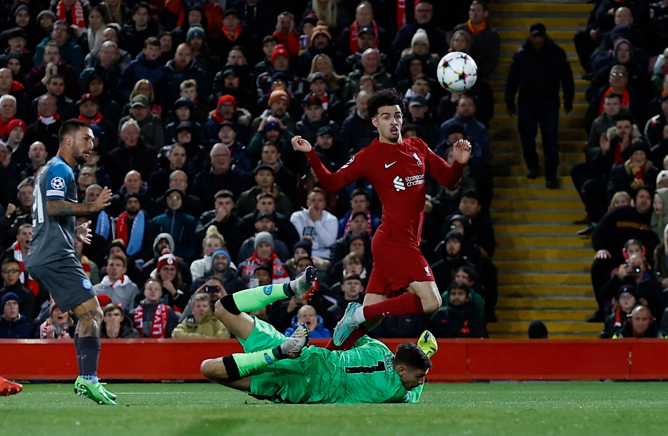 Soccer Football - Champions League - Group A - Liverpool v Napoli - Anfield, Liverpool, Britain - November 1, 2022 Liverpool's Curtis Jones shoots at goal Action Images via Reuters/Jason Cairnduff