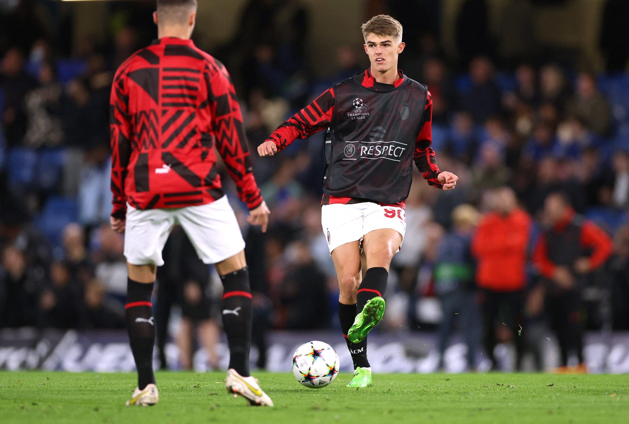 AC Milan's Charles De Ketelaere during the warm up before the match