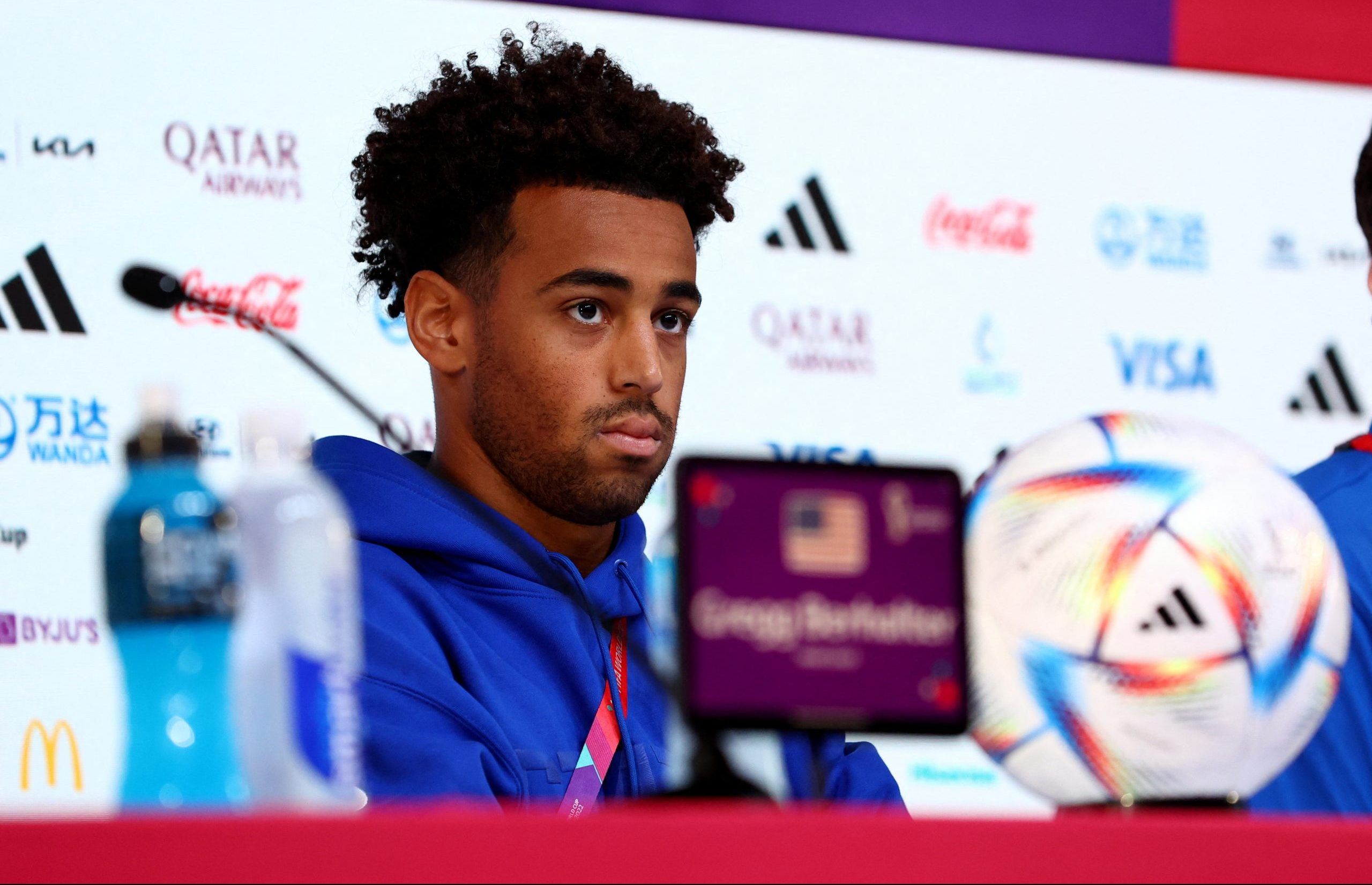 Leeds midfielder Tyler Adams of the U.S. during a press conference