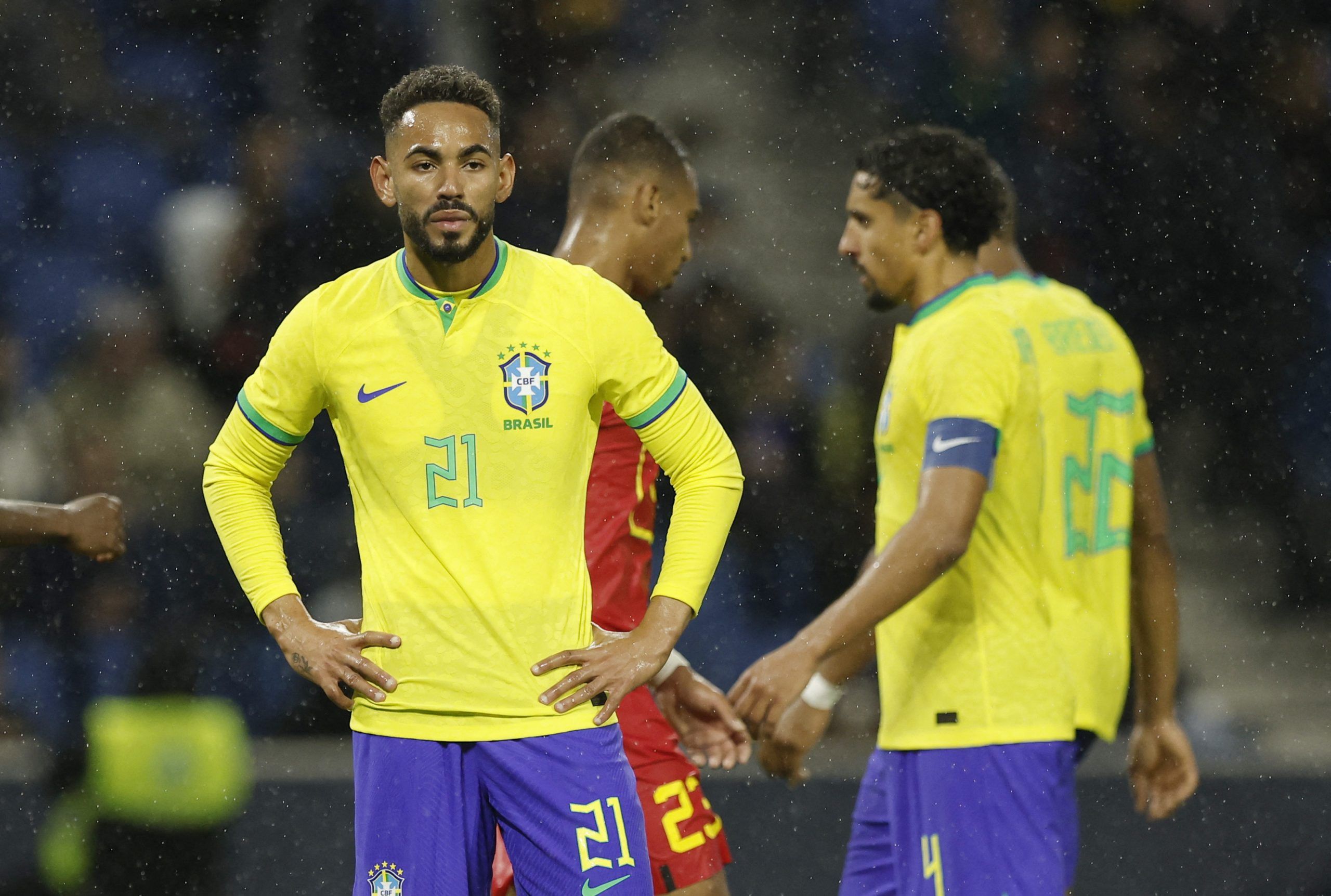 Soccer Football - International Friendly - Brazil v Ghana - Stade Oceane, Le Havre, France - September 23, 2022  Brazil's Matheus Cunha reacts REUTERS/Benoit Tessier
