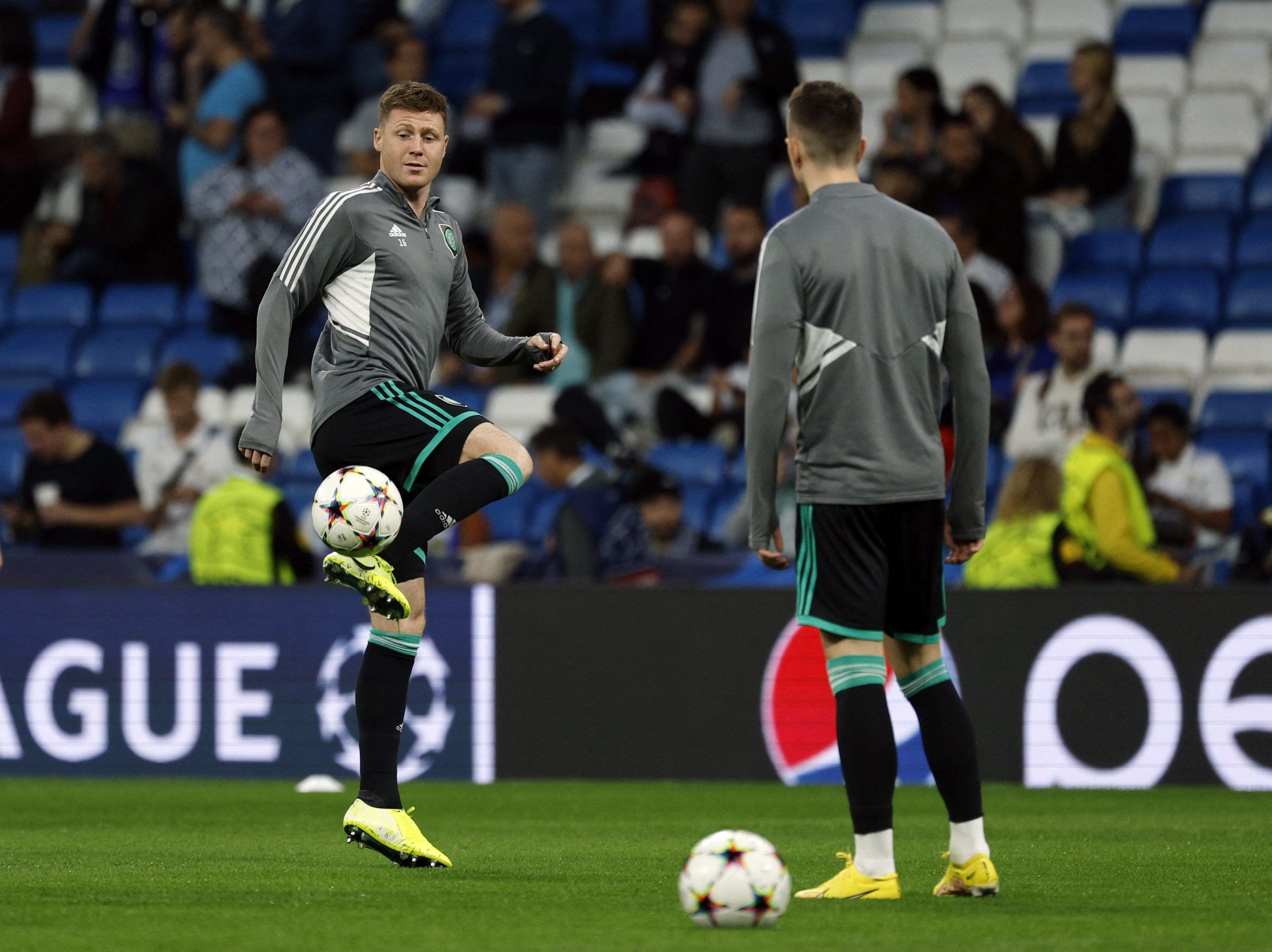 Soccer Football - Champions League - Group F - Real Madrid v Celtic - Santiago Bernabeu, Madrid, Spain - November 2, 2022 Celtic's James McCarthy during the warm up before the match REUTERS/Susana Vera