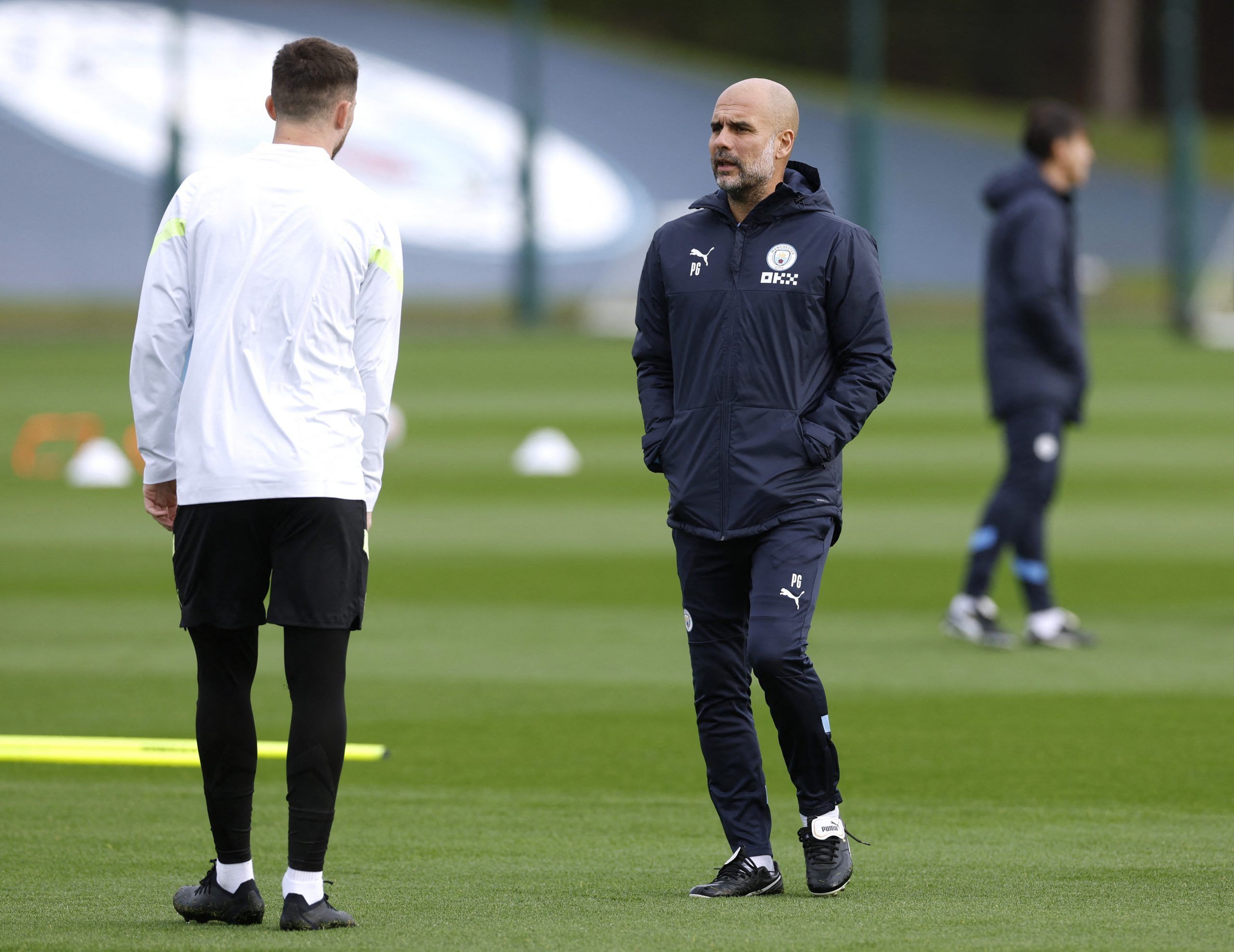 Soccer Football - Champions League - Manchester City Training - Etihad Campus, Manchester, Britain - October 24, 2022 Manchester City manager Pep Guardiola during training Action Images via Reuters/Jason Cairnduff