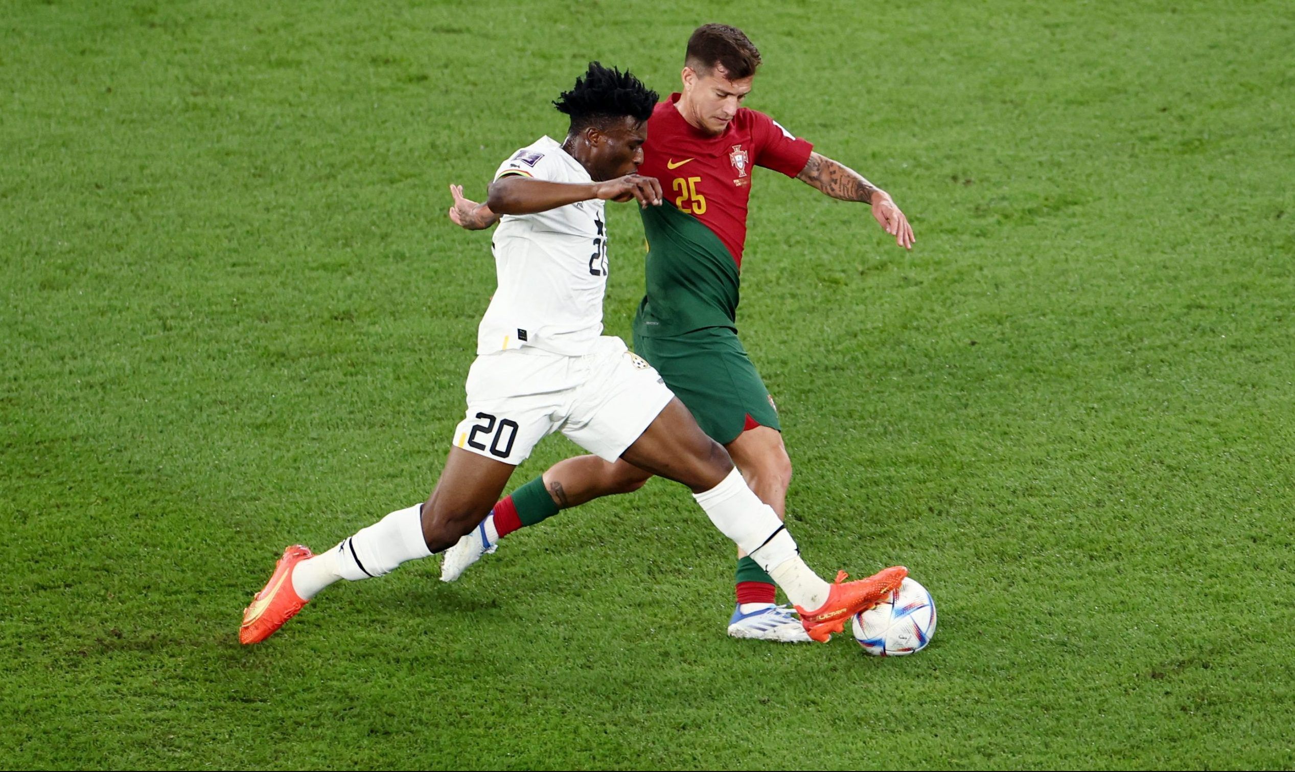 Portugal's Otavio in action with Ghana's Mohammed Kudus at Qatar World Cup