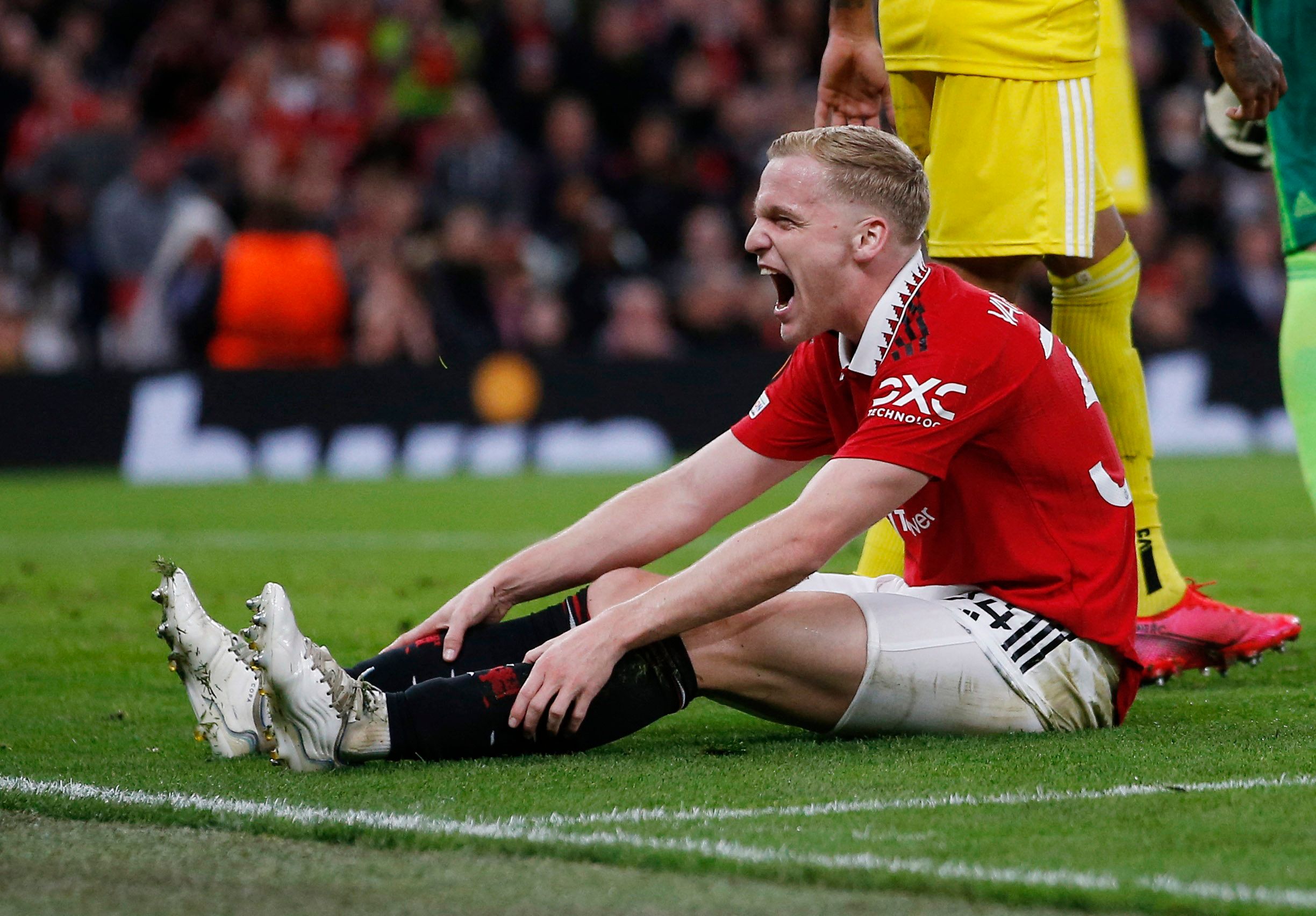 Soccer Football - Europa League - Group E - Manchester United v Sheriff Tiraspol - Old Trafford, Manchester, Britain - October 27, 2022 Manchester United's Donny van de Beek reacts after missing a chance to score REUTERS/Craig Brough