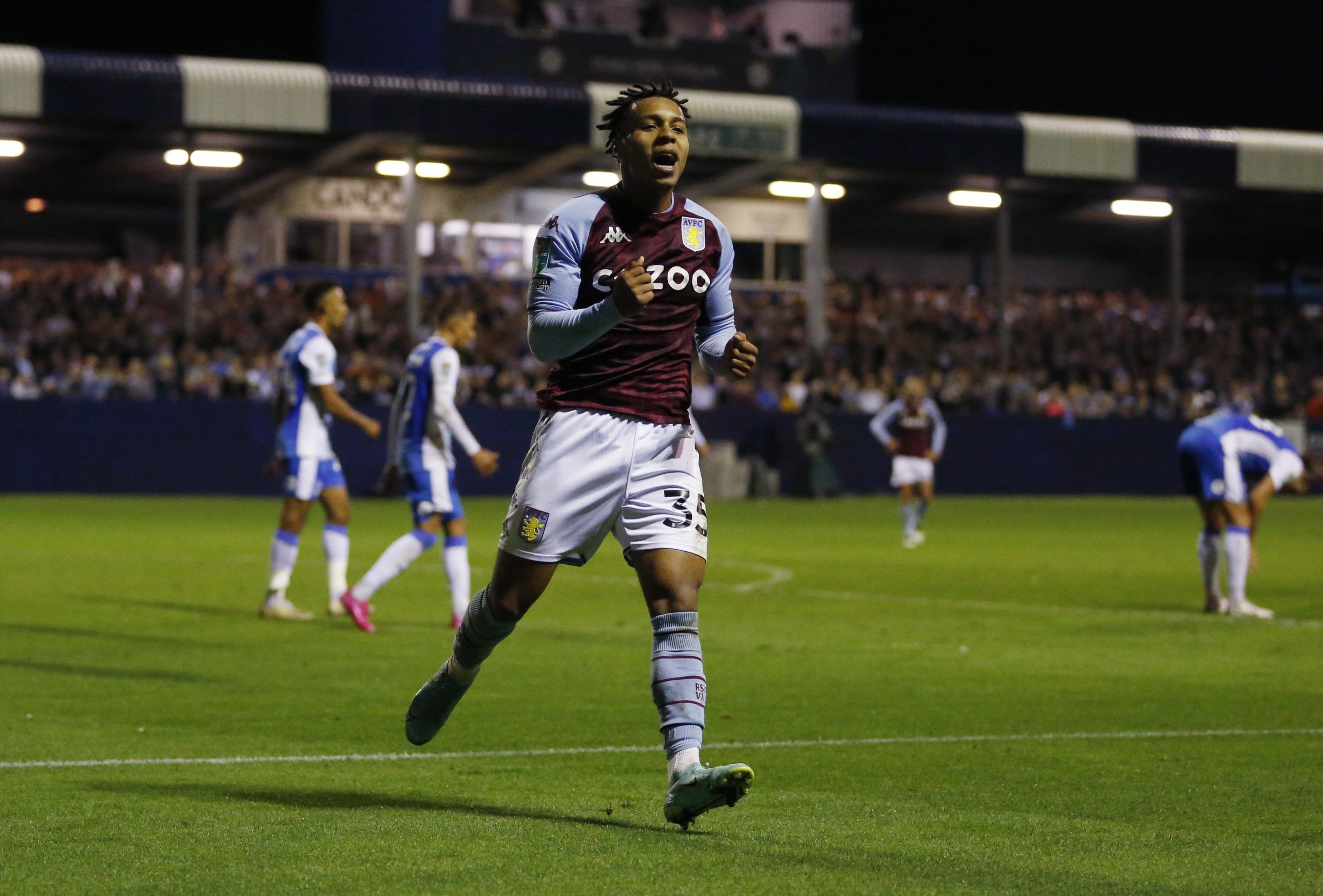Soccer - England - Carabao Cup Second Round - Barrow v Aston Villa - Holker Street, Barrow-in-Furness, Britain - August 24, 2021 Aston Villa's Cameron Archer celebrates scoring their sixth goal and his hat-trick Action Images via Reuters/Ed Sykes