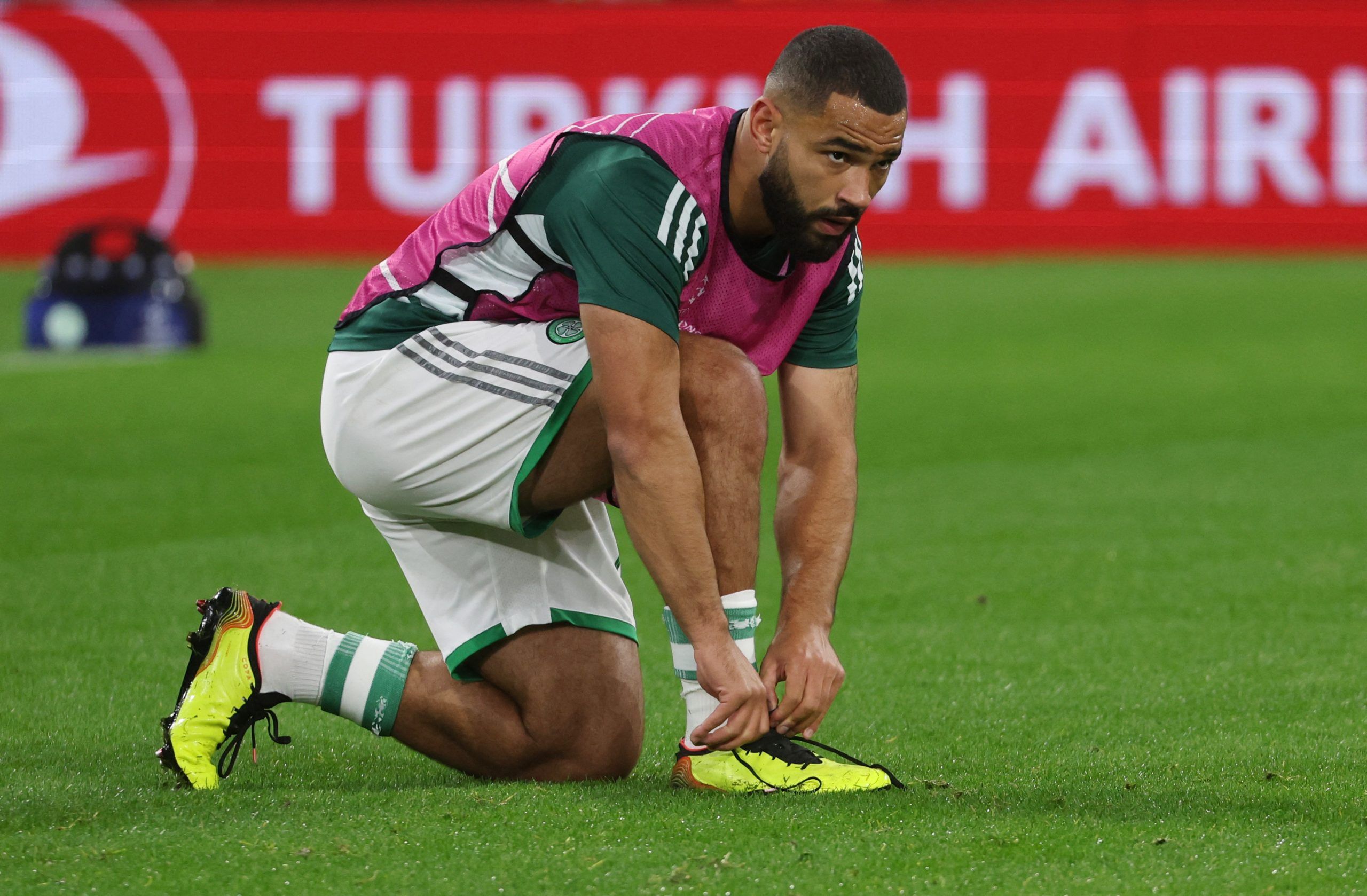 Soccer Football - Champions League - Group F - Celtic v RB Leipzig - Celtic Park, Glasgow, Scotland, Britain - October 11, 2022  Celtic's Cameron Carter-Vickers during the warm up before the match REUTERS/Russell Cheyne