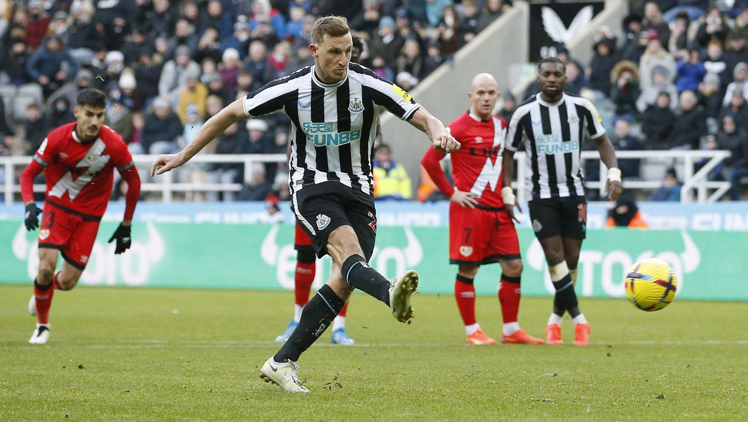 Soccer Football - Friendly - Newcastle United v Rayo Vallecano - St James' Park, Newcastle, Britain - December 17, 2022 Newcastle United's Chris Wood scores their second goal from the penalty spot Action Images via Reuters/Craig Brough