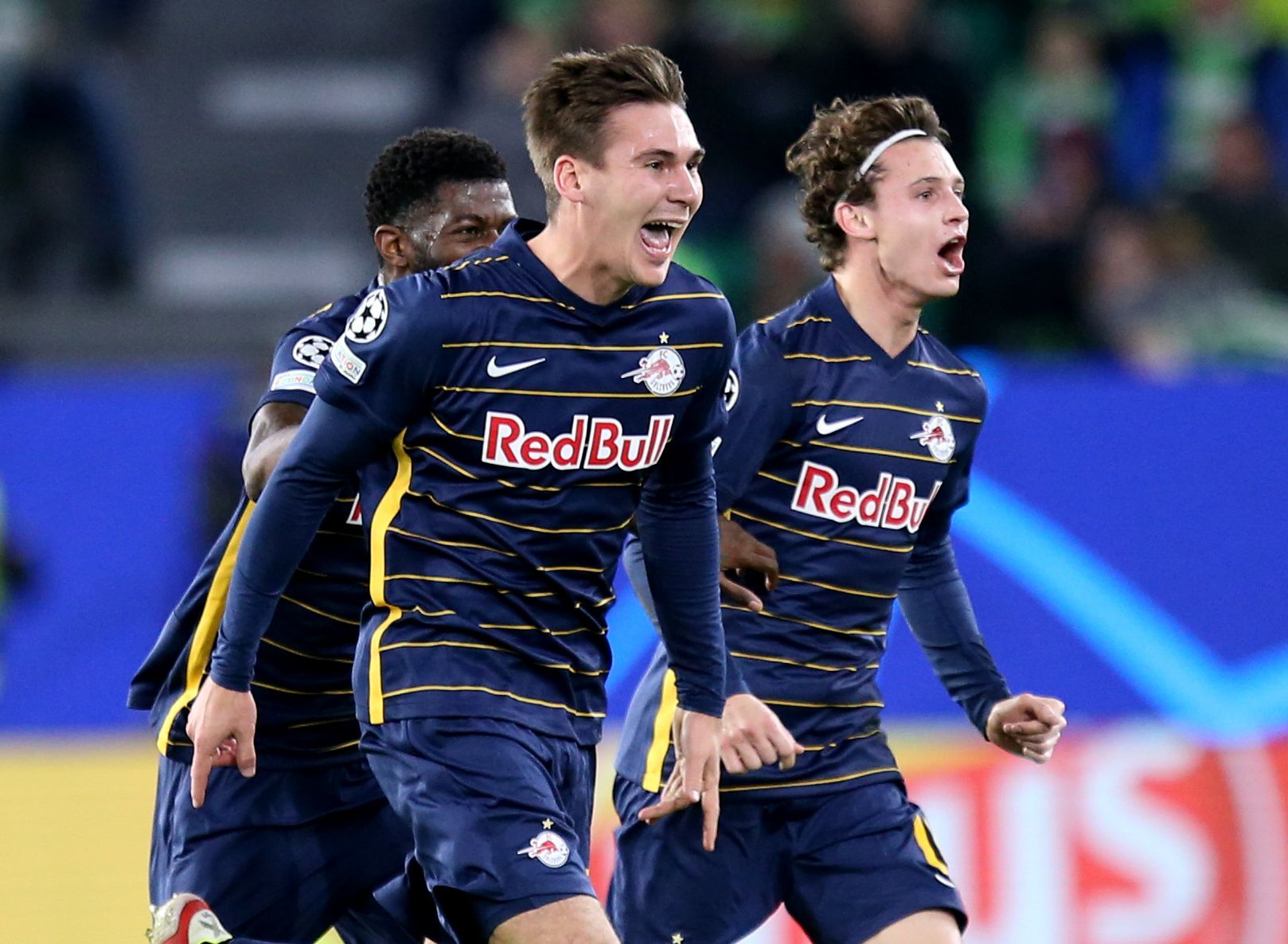 FC Salzburg's Maximilian Wober celebrates scoring their first goal