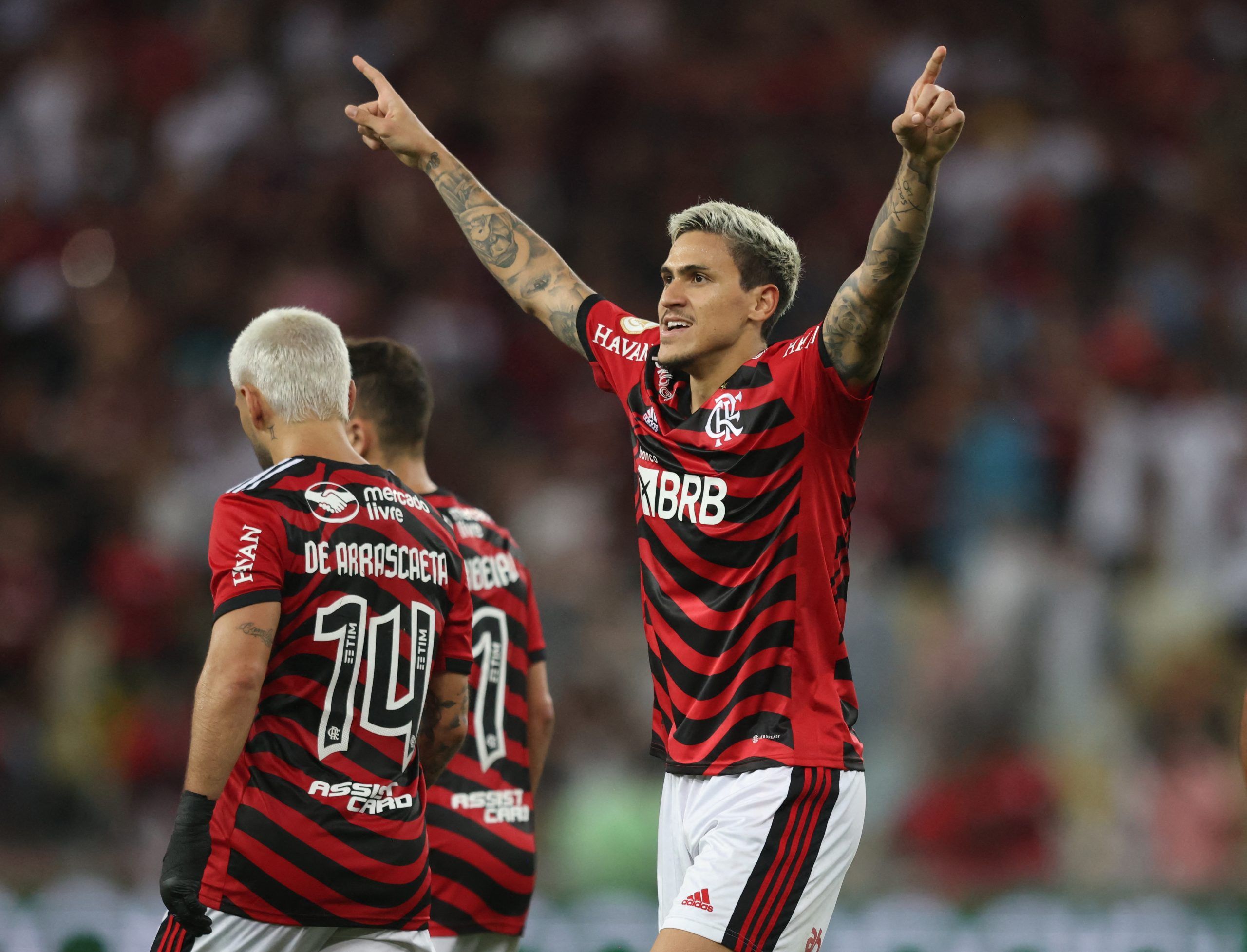 Flamengo's Pedro celebrates scoring their second goal 