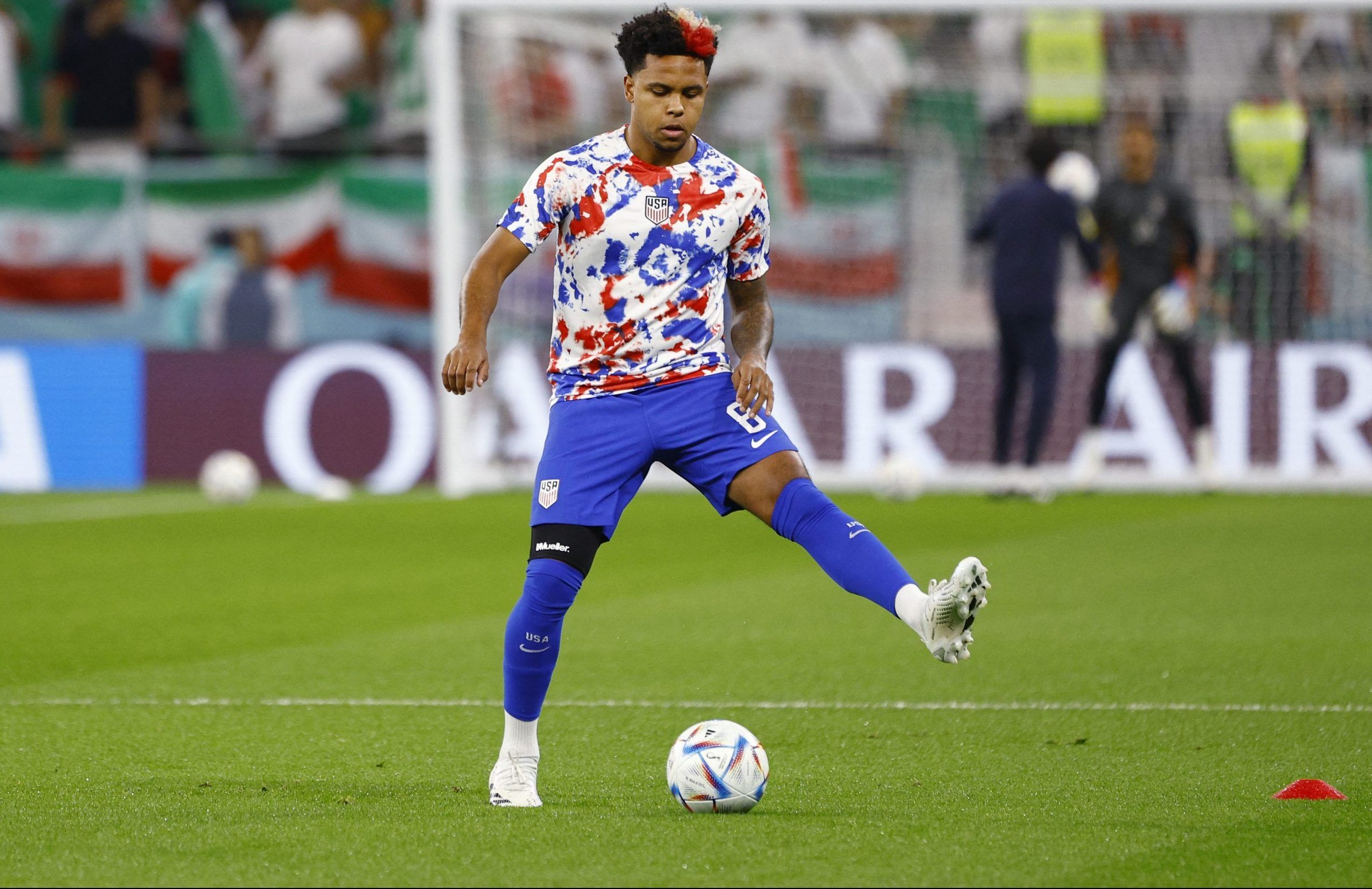 Weston McKennie of the U.S. during the warm up before the match at the World Cup in Qatar