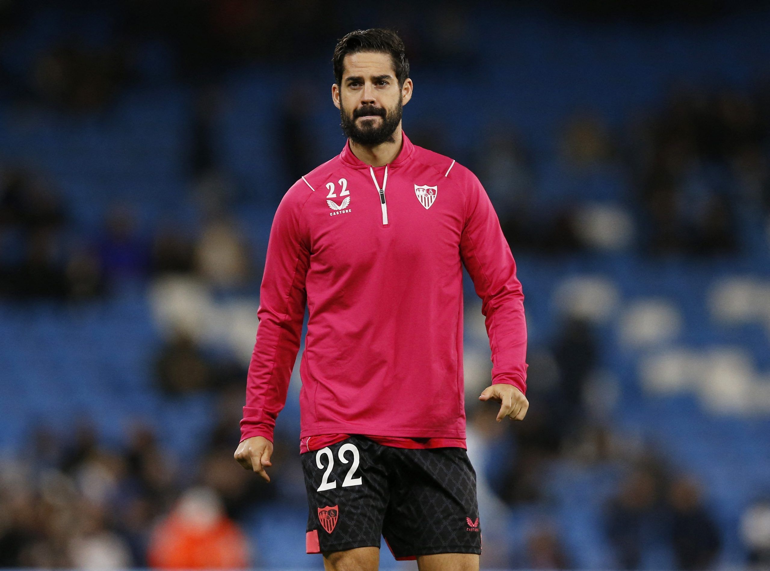 Soccer Football - Champions League - Group G - Manchester City v Sevilla - Etihad Stadium, Manchester, Britain - November 2, 2022 Sevilla's Isco during the warm up before the match REUTERS/Craig Brough