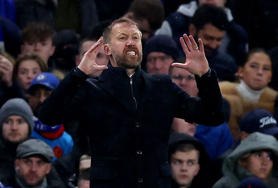 Soccer Football - Premier League - Chelsea v AFC Bournemouth - Stamford Bridge, London, Britain - December 27, 2022 Chelsea manager Graham Potter reacts REUTERS/David Klein EDITORIAL USE ONLY. No use with unauthorized audio, video, data, fixture lists, club/league logos or 'live' services. Online in-match use limited to 75 images, no video emulation. No use in betting, games or single club /league/player publications.  Please contact your account representative for further details.