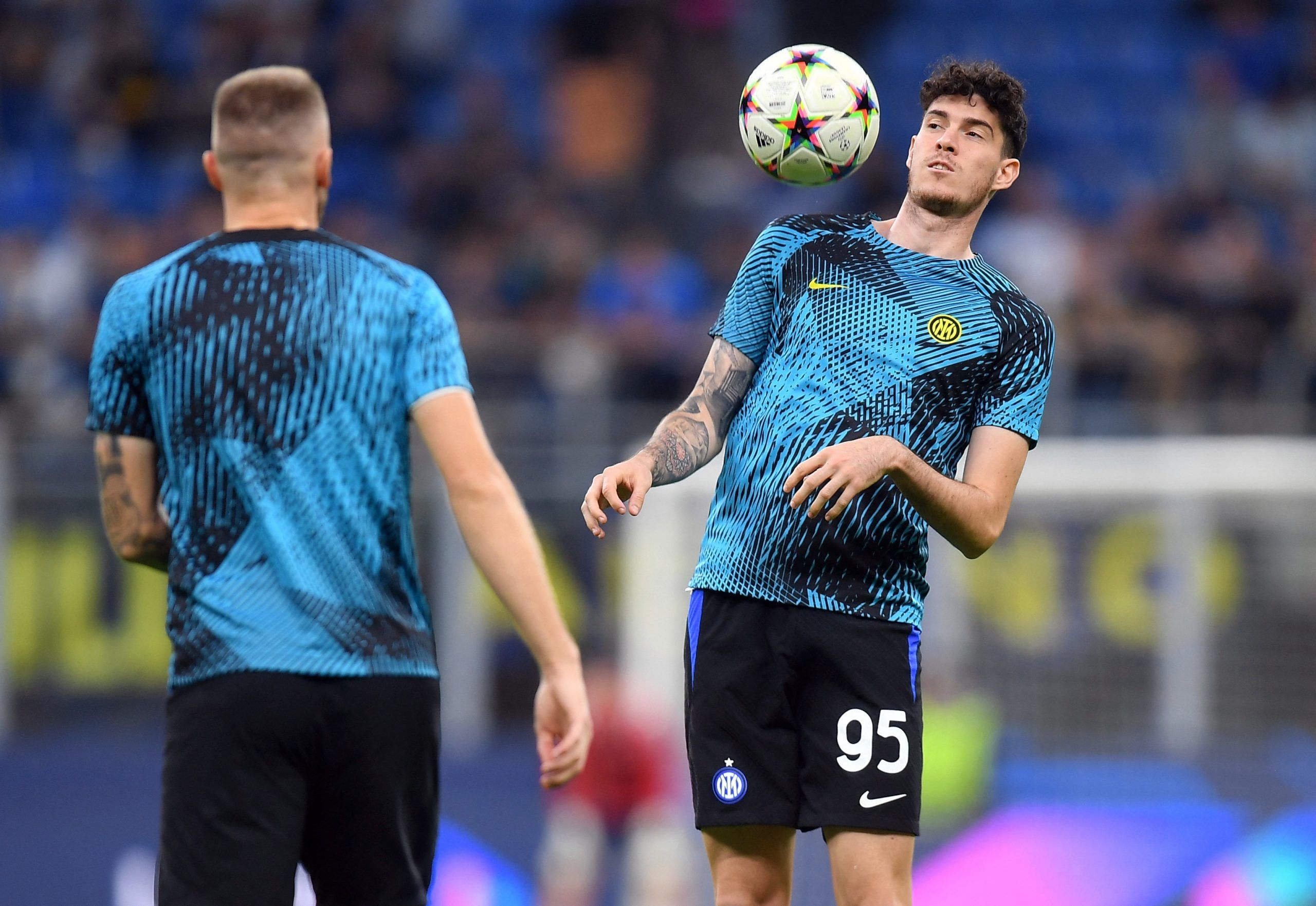 Inter Milan's Alessandro Bastoni during the warm up before the match