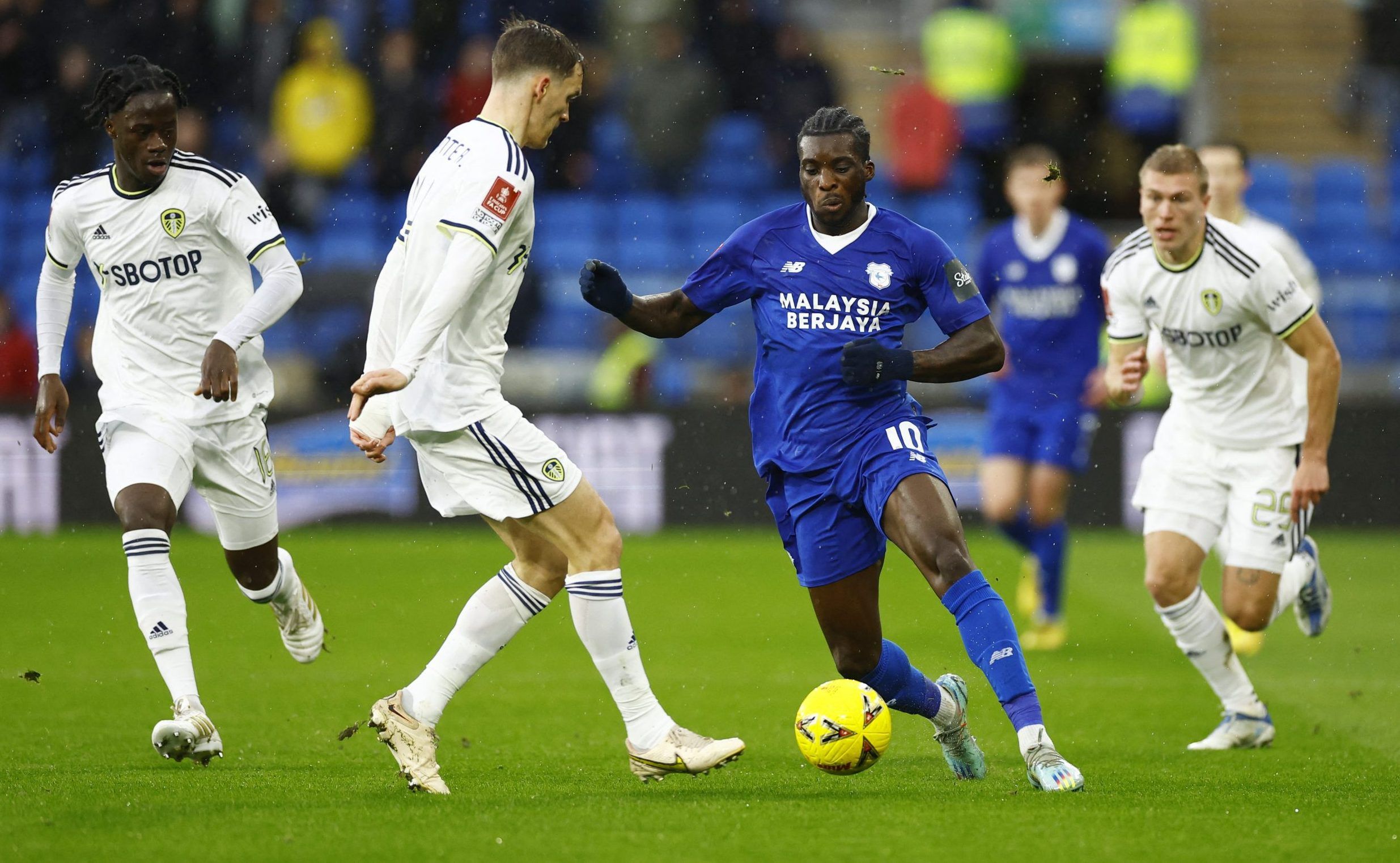 Leeds United defender Diego Llorente in action against Cardiff City.