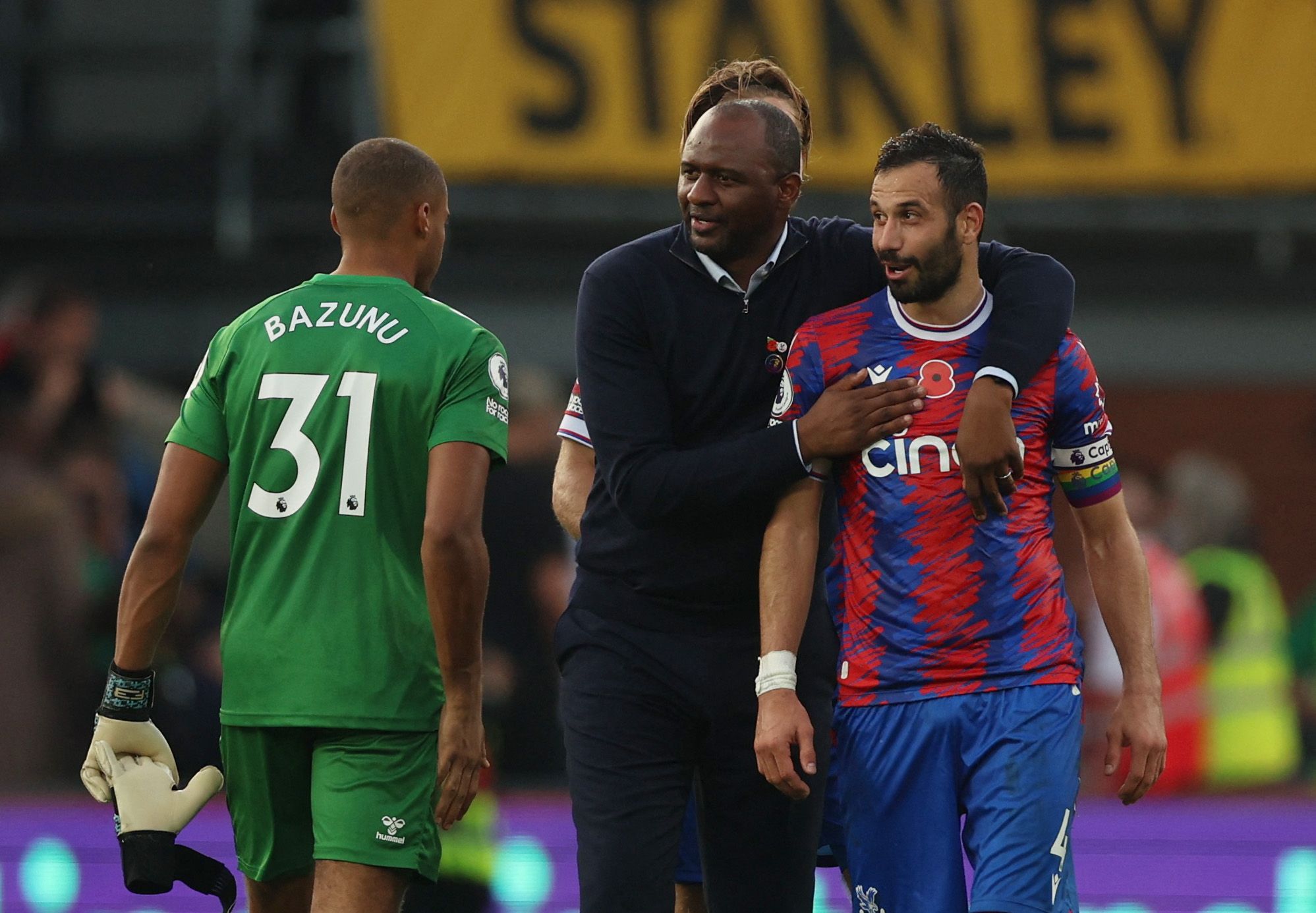 Soccer Football - Premier League - Crystal Palace v Southampton - Selhurst Park, London, Britain - October 29, 2022 Crystal Palace manager Patrick Vieira with Luka Milivojevic after the match Action Images via Reuters/Matthew Childs EDITORIAL USE ONLY. No use with unauthorized audio, video, data, fixture lists, club/league logos or 'live' services. Online in-match use limited to 75 images, no video emulation. No use in betting, games or single club /league/player publications.  Please contact yo