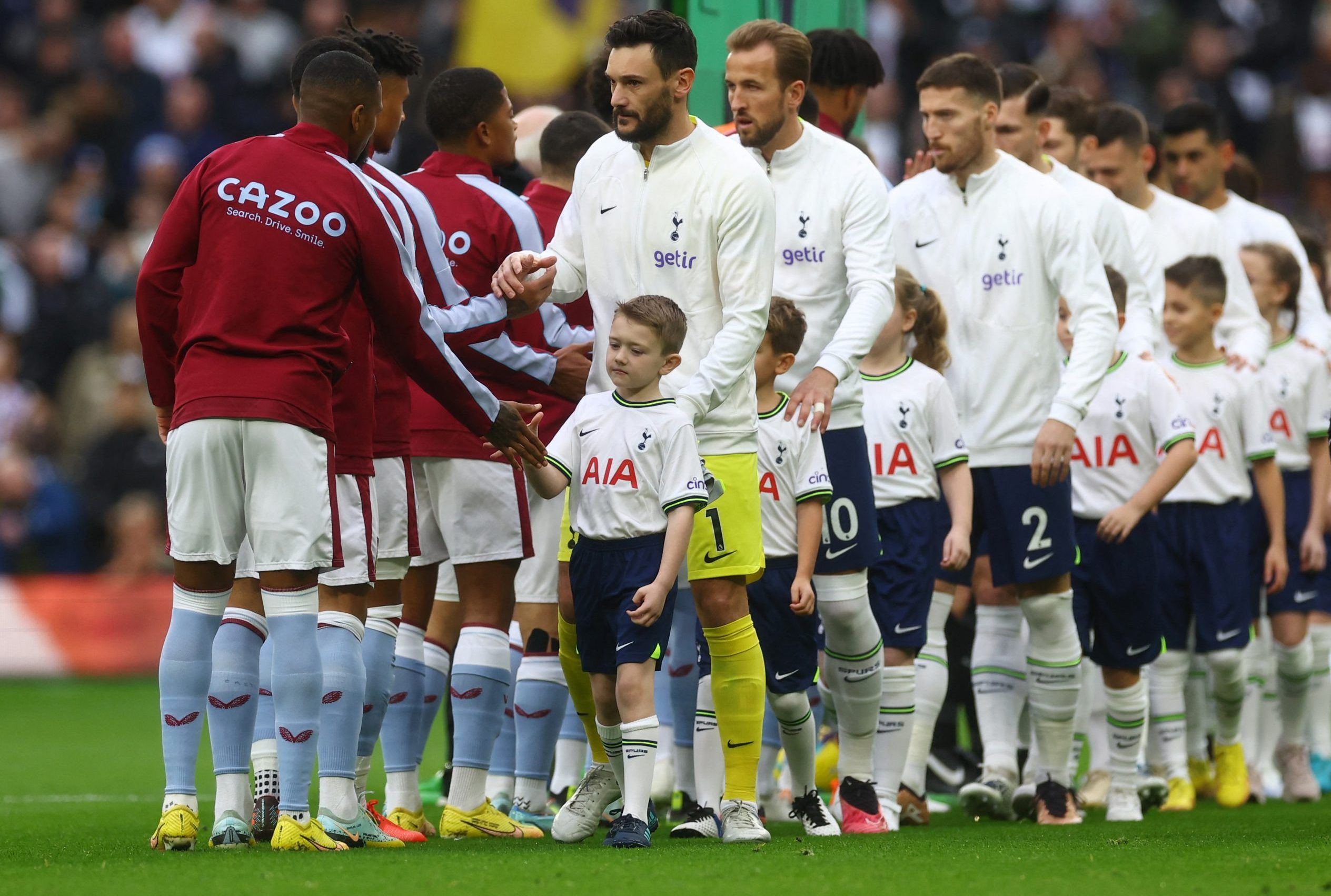 Tottenham Hotspur's Hugo Lloris shakes hands with Aston Villa players before the match