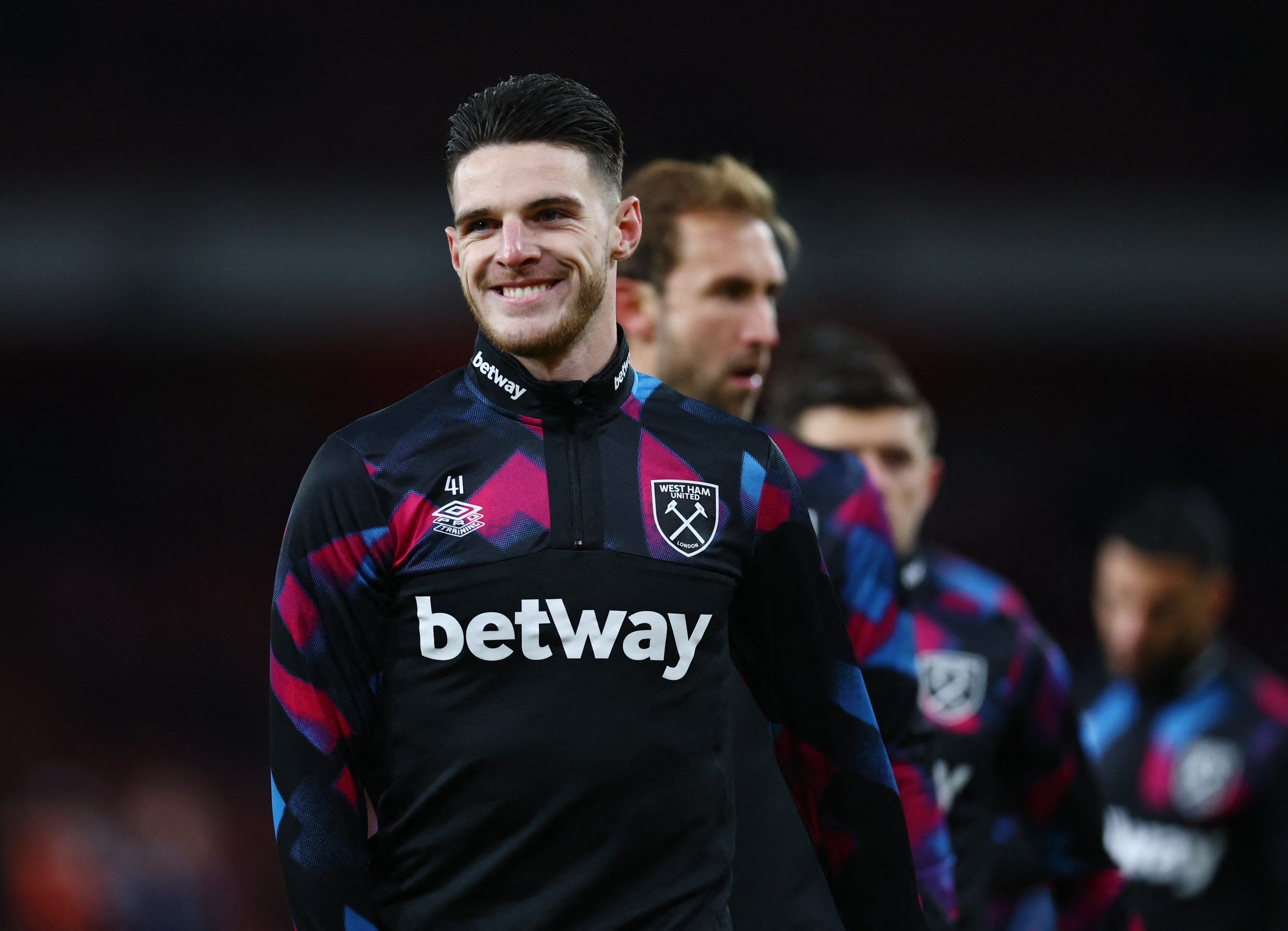 West Ham United's Declan Rice during the warm up before the match vs Arsenal