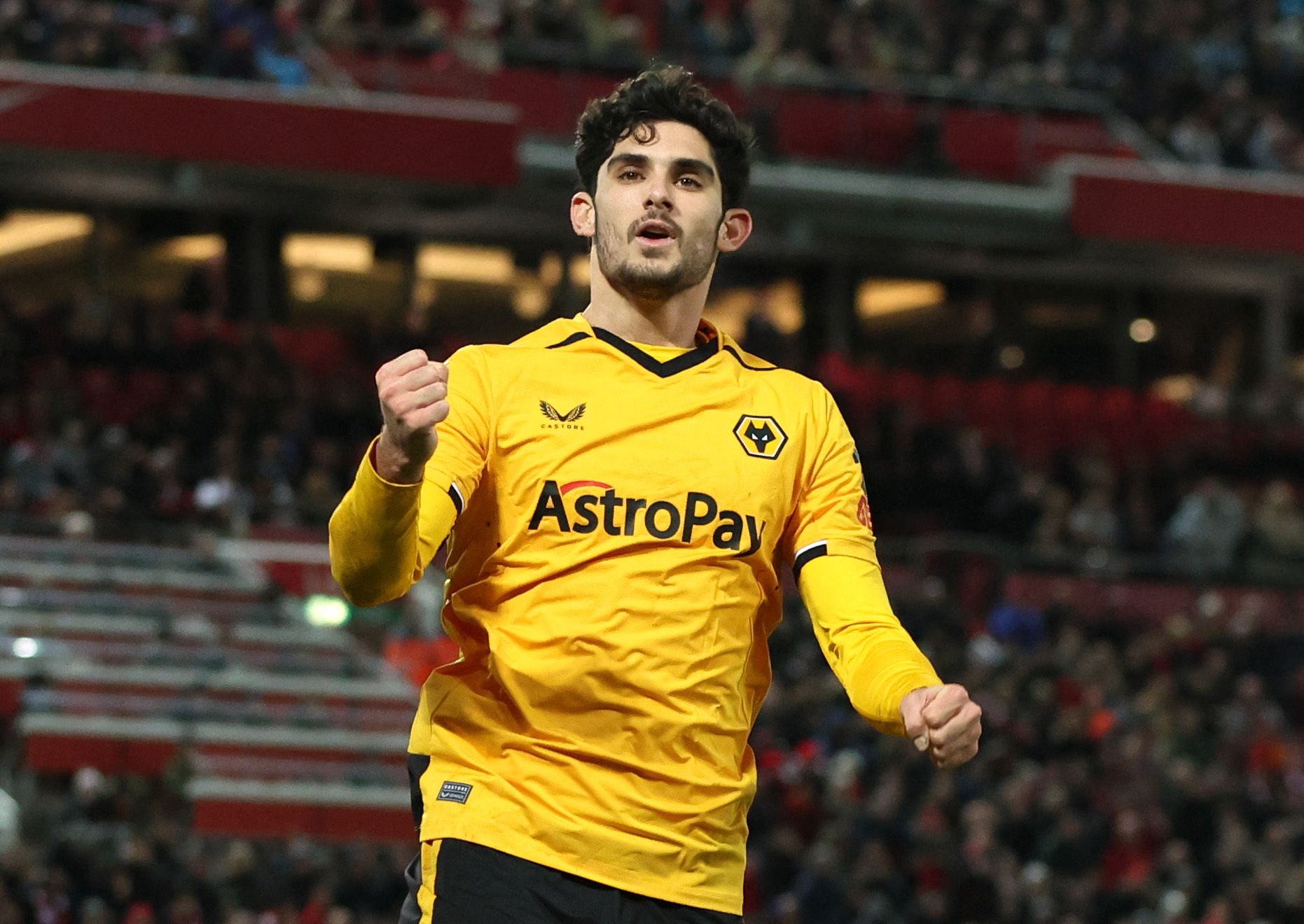 Soccer Football - FA Cup Third Round - Liverpool v Wolverhampton Wanderers - Anfield, Liverpool, Britain - January 7, 2023 Wolverhampton Wanderers' Goncalo Guedes celebrates scoring their first goal REUTERS/Phil Noble