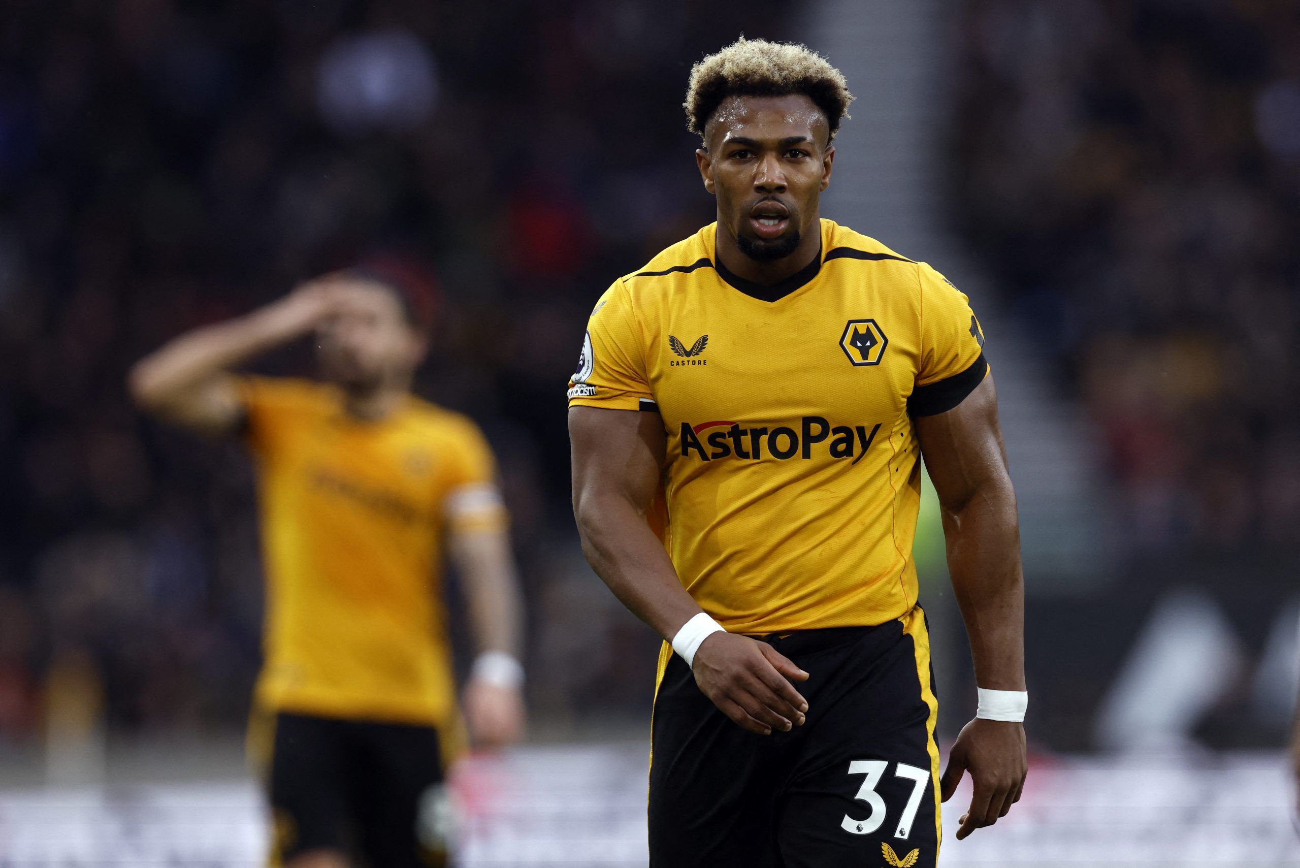 Soccer Football - Premier League - Wolverhampton Wanderers v Manchester United - Molineux Stadium, Wolverhampton, Britain - December 31, 2022 Wolverhampton Wanderers' Adama Traore looks dejected Action Images via Reuters/Andrew Couldridge EDITORIAL USE ONLY. No use with unauthorized audio, video, data, fixture lists, club/league logos or 'live' services. Online in-match use limited to 75 images, no video emulation. No use in betting, games or single club /league/player publications.  Please cont