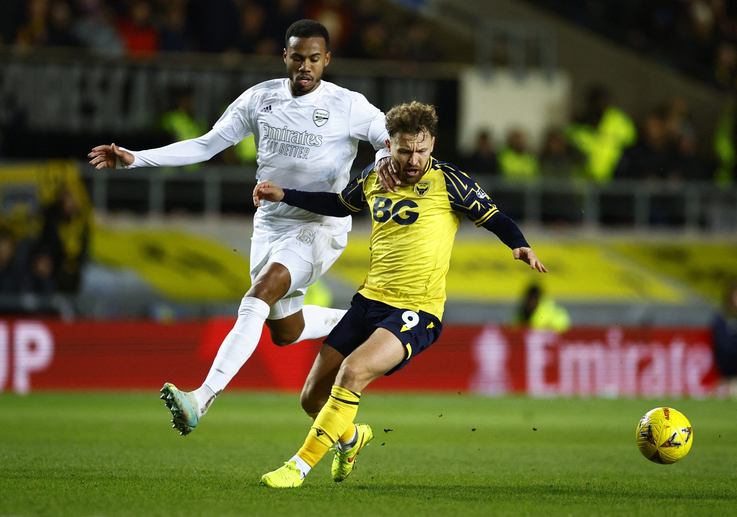 Soccer Football - FA Cup Third Round - Oxford United v Arsenal - Kassam Stadium, Oxford, Britain - January 9, 2023 Arsenal's Gabriel in action with  Oxford United's Matty Taylor Action Images via Reuters/John Sibley