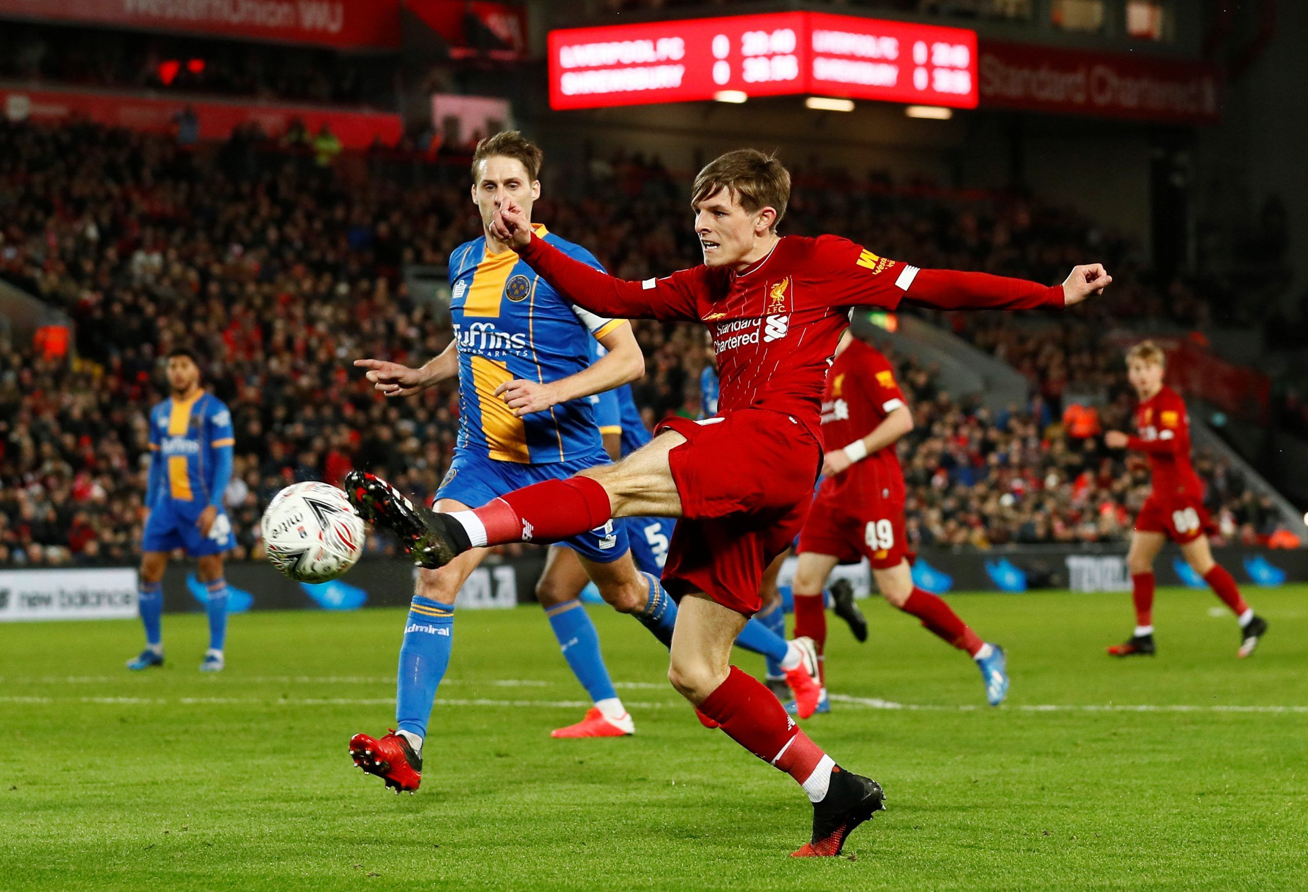Soccer Football -  FA Cup Fourth Round Replay - Liverpool v Shrewsbury Town  - Anfield, Liverpool, Britain - February 4, 2020  Liverpool's Leighton Clarkson in action    Action Images via Reuters/Jason Cairnduff