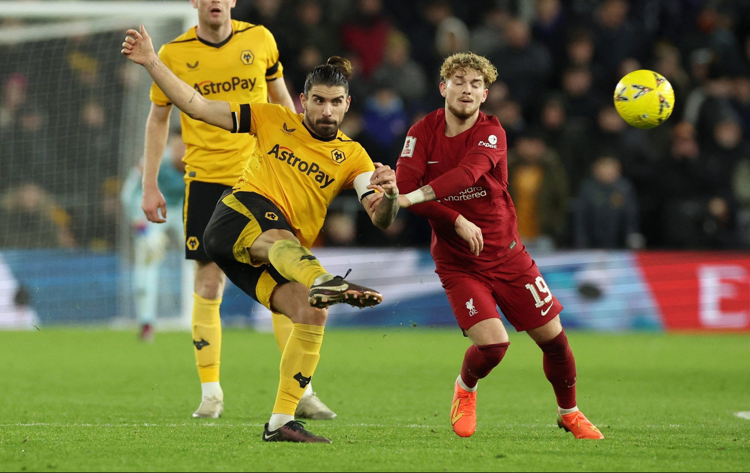Soccer Football - FA Cup Third Round Replay - Wolverhampton Wanderers v Liverpool - Molineux Stadium, Wolverhampton, Britain - January 17, 2023 Wolverhampton Wanderers' Ruben Neves in action with Liverpool's Harvey Elliott REUTERS/Phil Noble