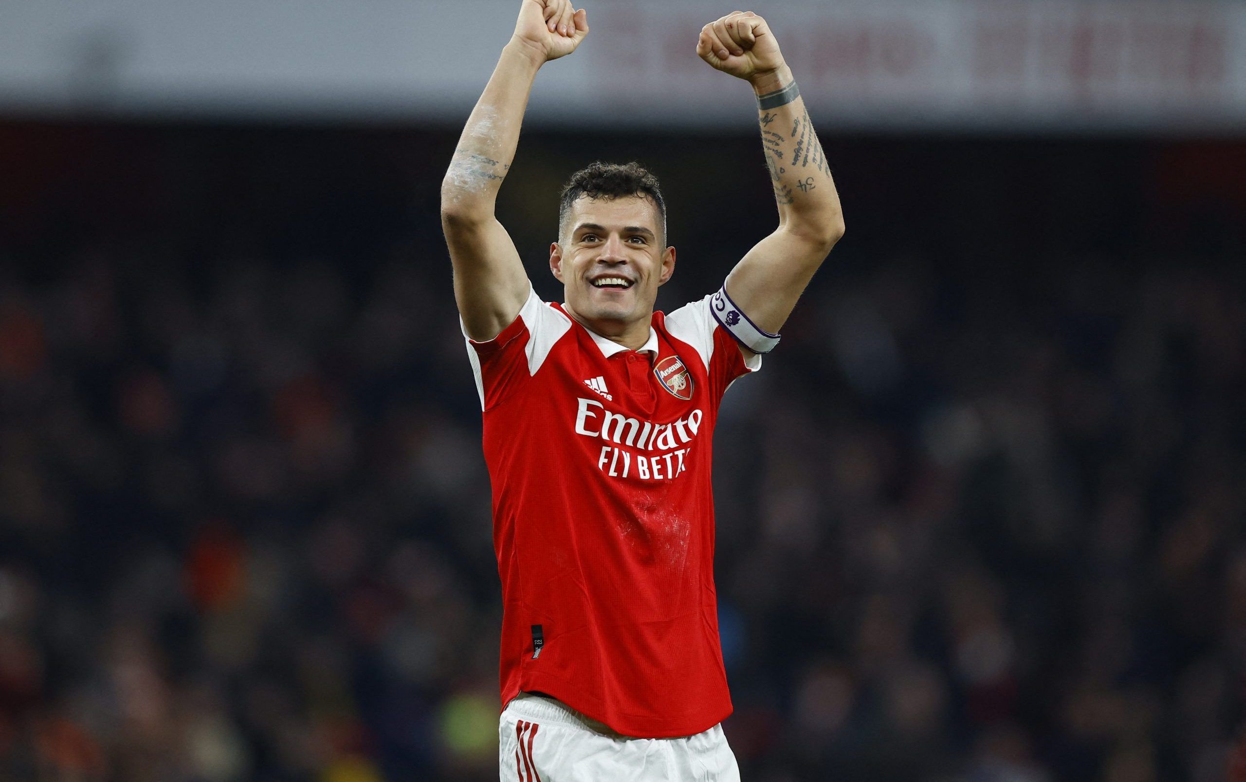 Arsenal's Granit Xhaka celebrates after the match