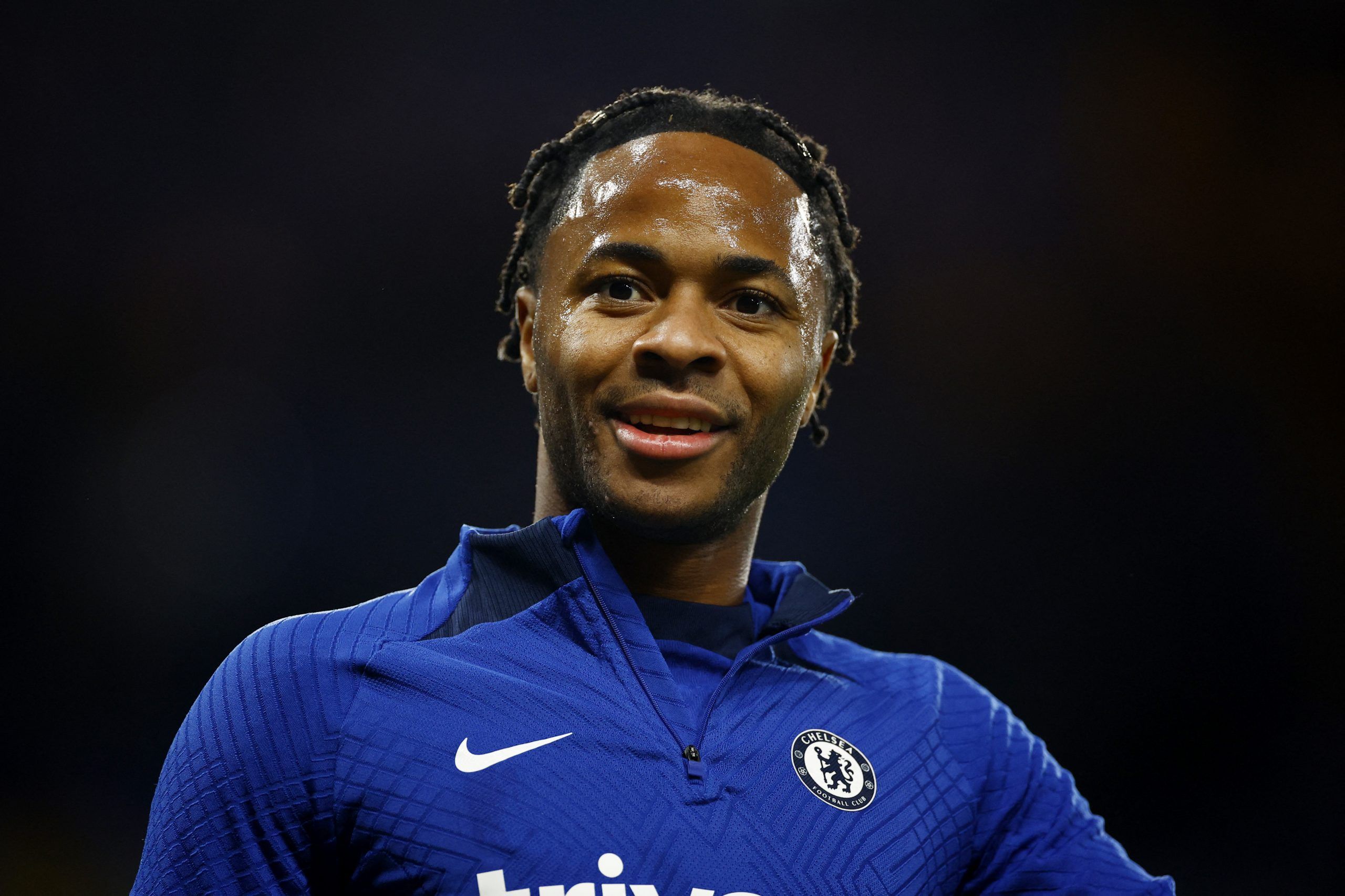 Soccer Football - Premier League - Chelsea v Manchester City - Stamford Bridge, London, Britain - January 5, 2023 Chelsea's Raheem Sterling during the warm up before the match Action Images via Reuters/John Sibley EDITORIAL USE ONLY. No use with unauthorized audio, video, data, fixture lists, club/league logos or 'live' services. Online in-match use limited to 75 images, no video emulation. No use in betting, games or single club /league/player publications.  Please contact your account represen