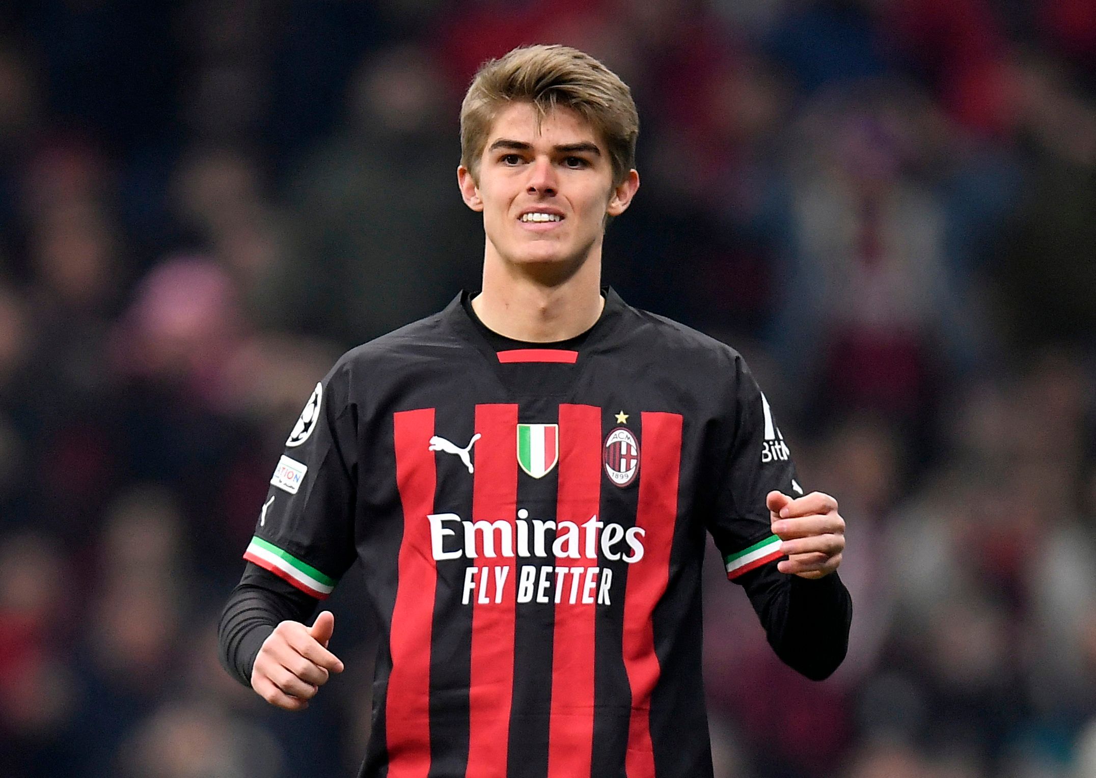 Soccer Football - Champions League - Round of 16 First Leg - AC Milan v Tottenham Hotspur - San Siro, Milan, Italy - February 14, 2023  AC Milan's Charles De Ketelaere reacts after missing a chance to score REUTERS/Daniele Mascolo