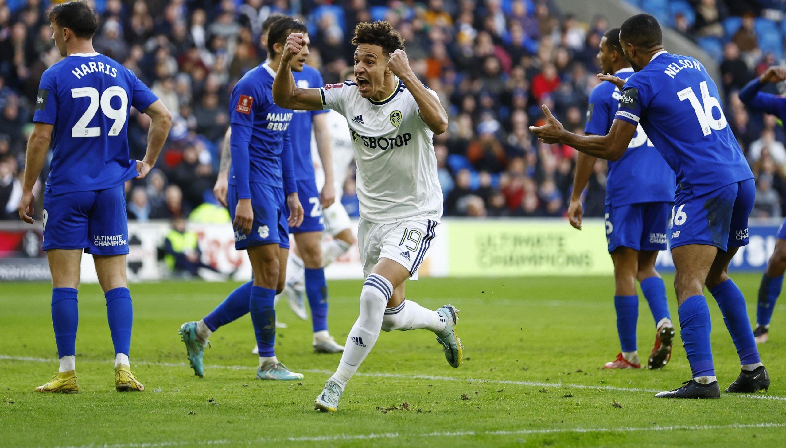 Leeds United's Rodrigo celebrates scoring their first goal