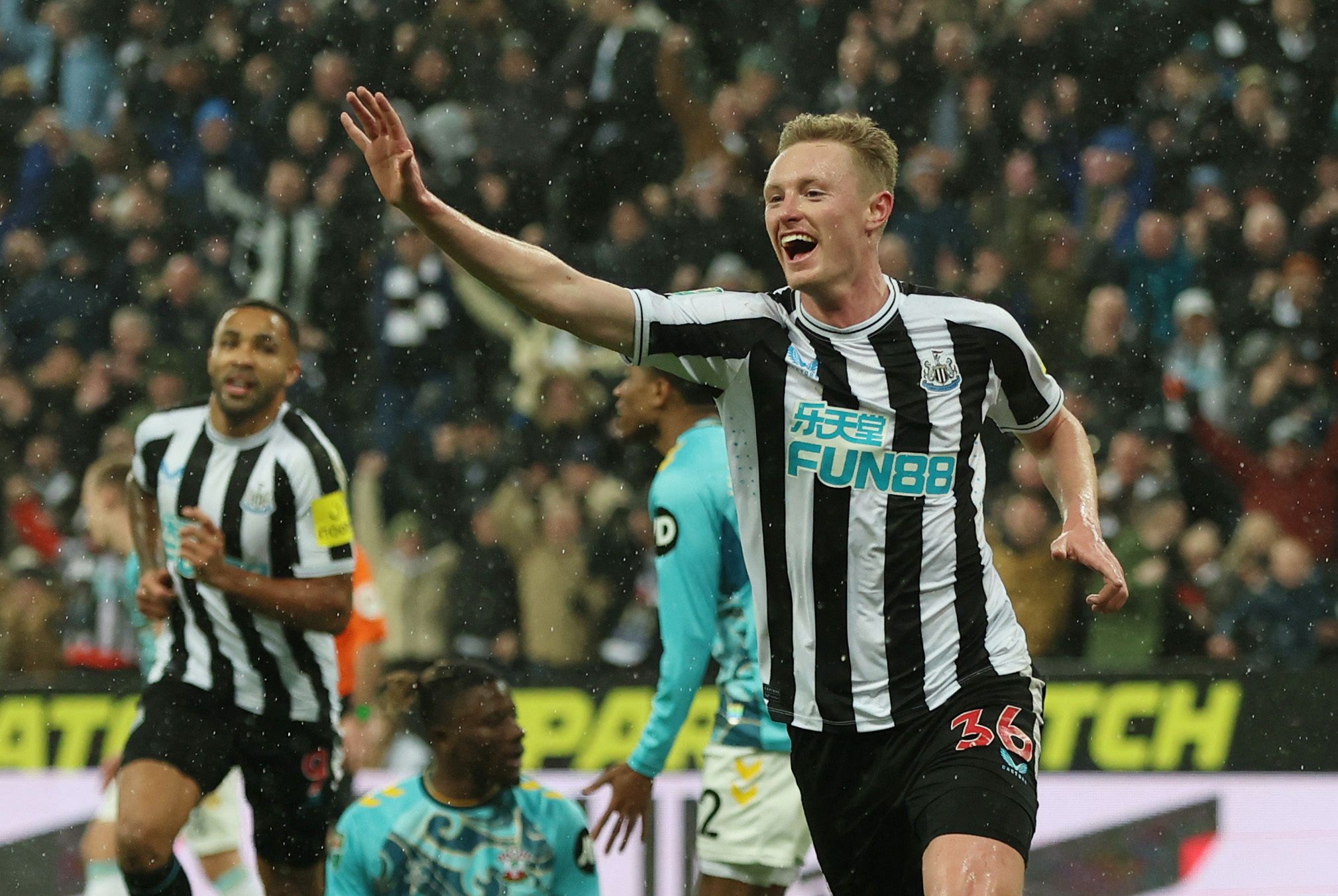 Soccer Football - Carabao Cup - Semi Final - Second Leg - Newcastle United v Southampton - St James' Park, Newcastle, Britain - January 31, 2023 Newcastle United's Sean Longstaff celebrates scoring their second goal Action Images via Reuters/Lee Smith EDITORIAL USE ONLY. No use with unauthorized audio, video, data, fixture lists, club/league logos or 'live' services. Online in-match use limited to 75 images, no video emulation. No use in betting, games or single club /league/player publications.